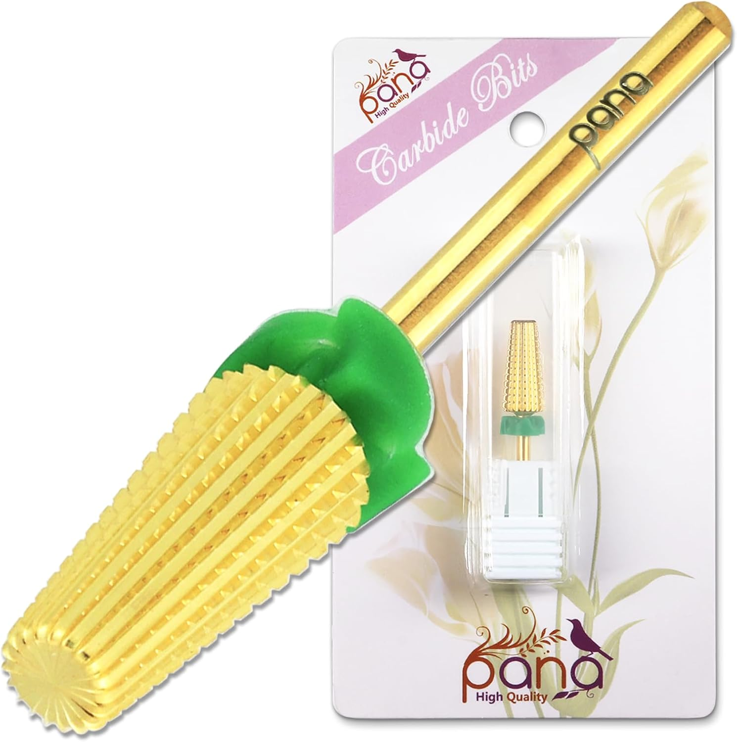 PANA Nail Carbide 5 in 1 Bit - Two Way Rotate Use for Both Left and Right Handed - Fast Remove Acrylic or Hard Gel - 3/32" Shank - Manicure, Nail Art, Drill Machine (Coarse - C, Gold)