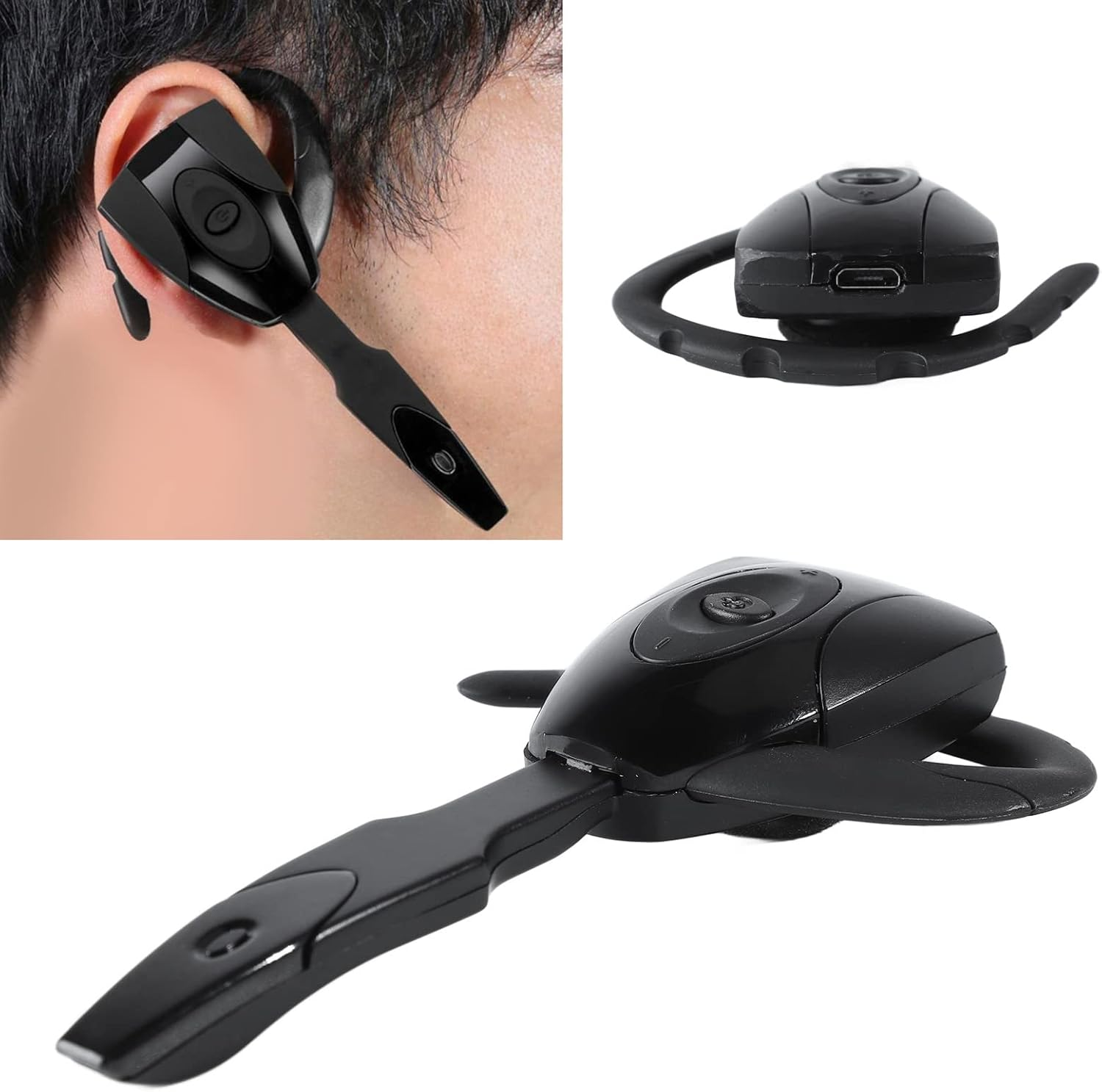 Wireless Headset, Single Ear Bluetooth Headset, HD Stereo Sound with Noise Cancellation, Ergonomic Design, USB Rechargeable, Bluetooth Headphones for Business Driving image number 1