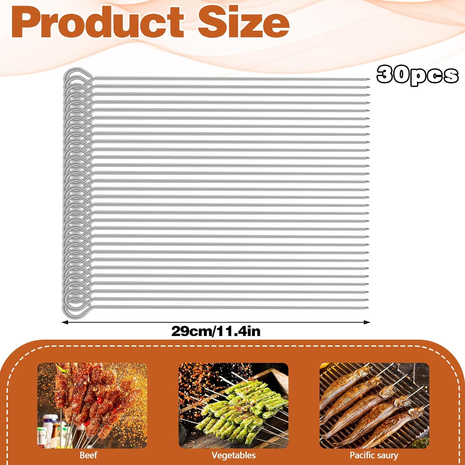 30Pcs Metal Skewers for Kabobs, Reusable Skewers for Grilling, Stainless Steel Kabob Skewers, Grill Skewers for Outdoor Grill (Silvery) image number 3