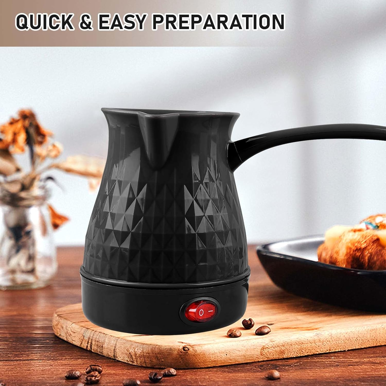 Electric Coffee Pot, 500 Ml, 600 W Electric Turkish Coffee Pot, Electric Coffee Pot, Washable Coffee Pot, Electric Turkish Coffee Pot for Home, Office, Mocha & Tea