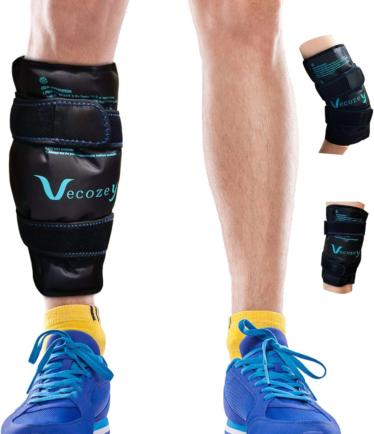 Vecozey Shin Splint Ice Pack for Entire Calf Pain Relief, Extra Large Reusable Gel Hot Cold Wrap for Leg Injuries and Recovery after Exercise, Cryotherapy Compression Sleeve for Lower Legs image number 2