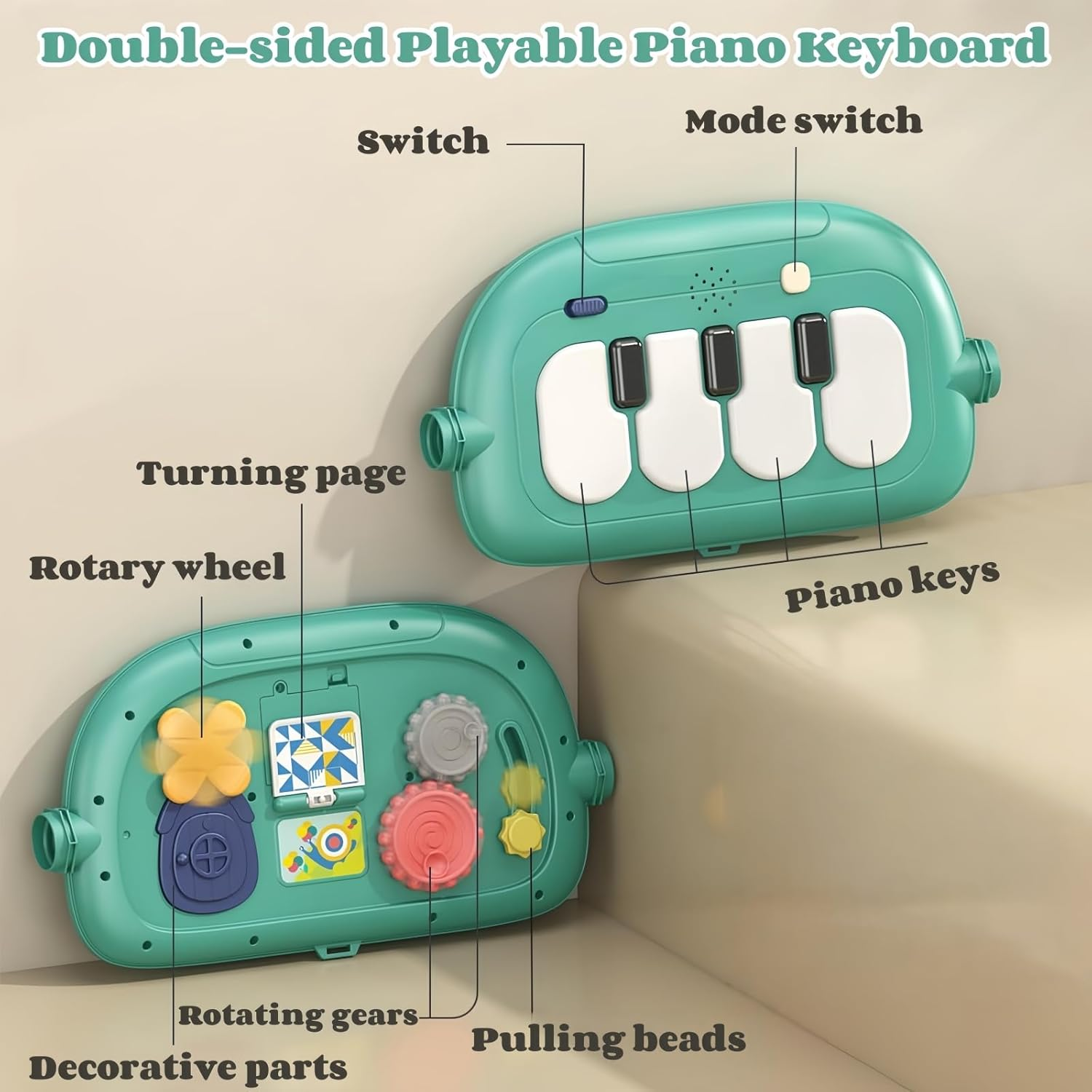 Baby Play Gym with Height Adjustment, Kick & Play Piano Mat with Music and Light, Tummy Time Mat with 5 Detachable Sensory Toys for Newborns to Toddlers (0&ndash;14M+) image number 4