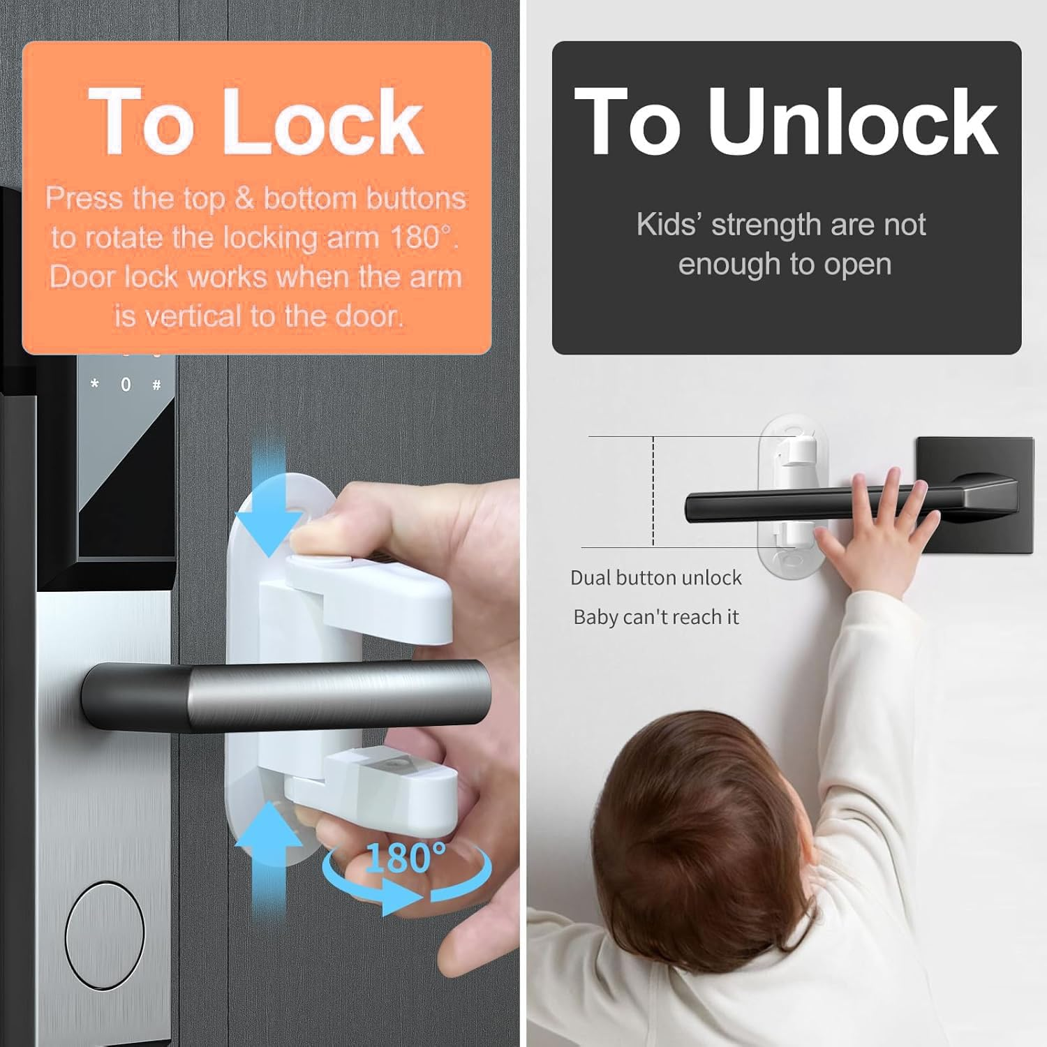 Shengsenfu 4 Pack Door Lever Lock Child Proof Door Locks Design for Kids Safety-Child Proof Doors and Handles 3M VHB Adhesive No Drilling and Perfect for Door,Cabinet,Windows,Child-Proof and Pet Proof image number 5