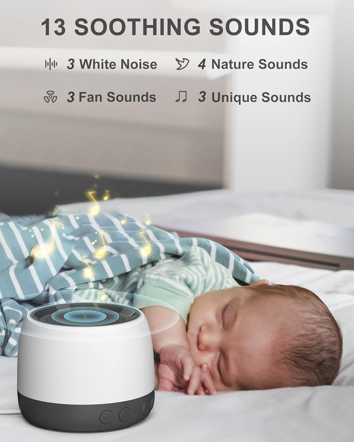 Elesories White Noise Machine, Sound Machine With13 Non Looping Natural Soothing Sounds for Adults Baby Sleeping, Also Be Used as a Multifunctional Speaker for Home, Office Privacy | Nursery | Travel image number 1