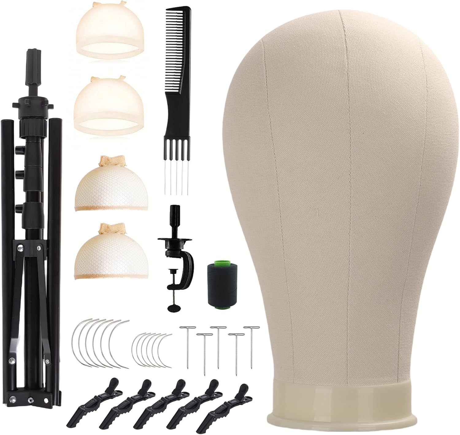 Daizysight Wig Stand & 23" Mannequin Head Kit，Upgraded 62 Inch Tall Manikin Head Tripod for Wig Curl Trim Styling, Canvas Block Head Wig Holder Set with Wig Caps, T Pins, C Bristle, Customized Wigs image number 4