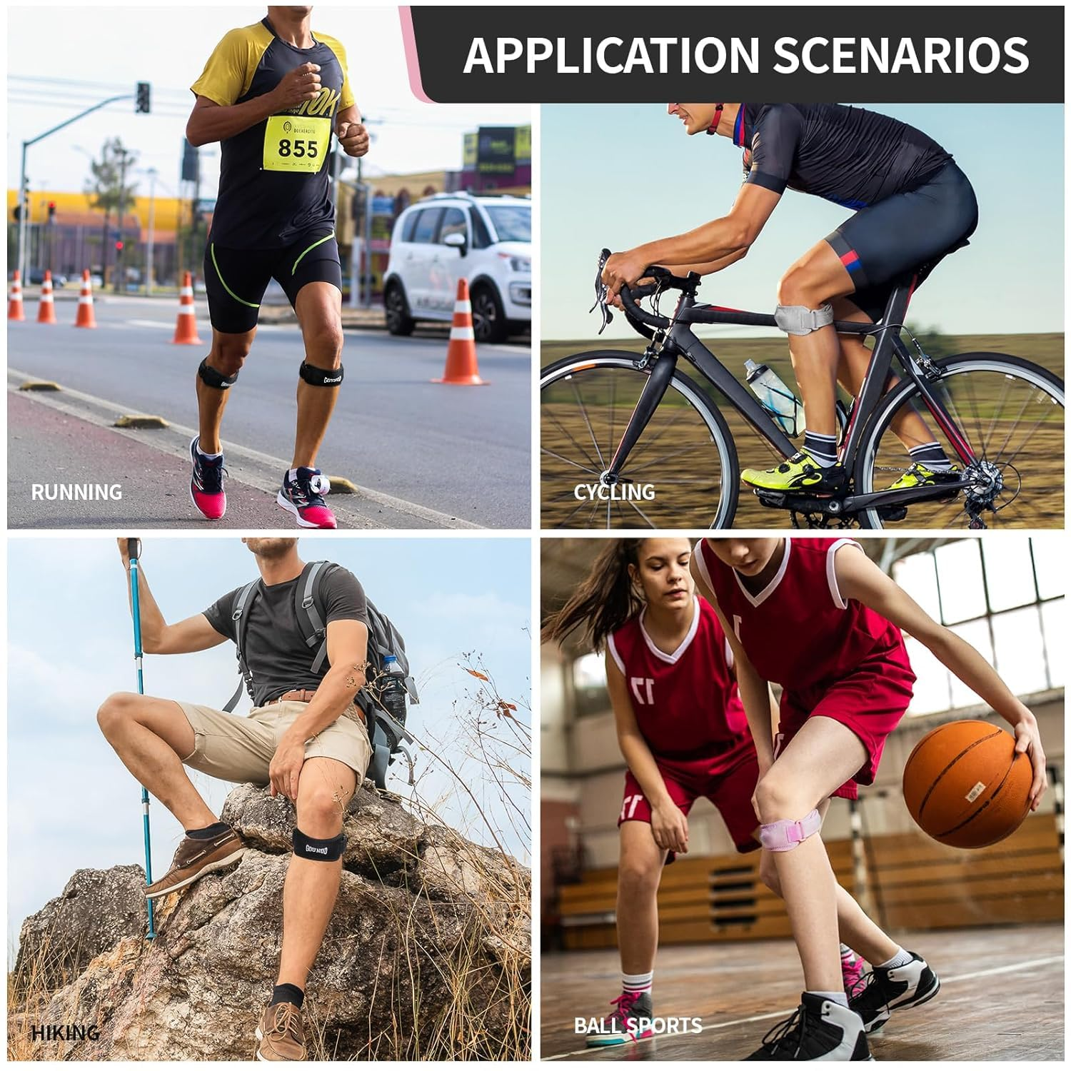 GOUNOD Patella Knee Strap 2 Pack, Knee Brace Support for Knee Pain Relief, Adjustable Patellar Band for Hiking, Volleyball, Soccer, Basketball, Running, Jumpers Knee Squats (Black)