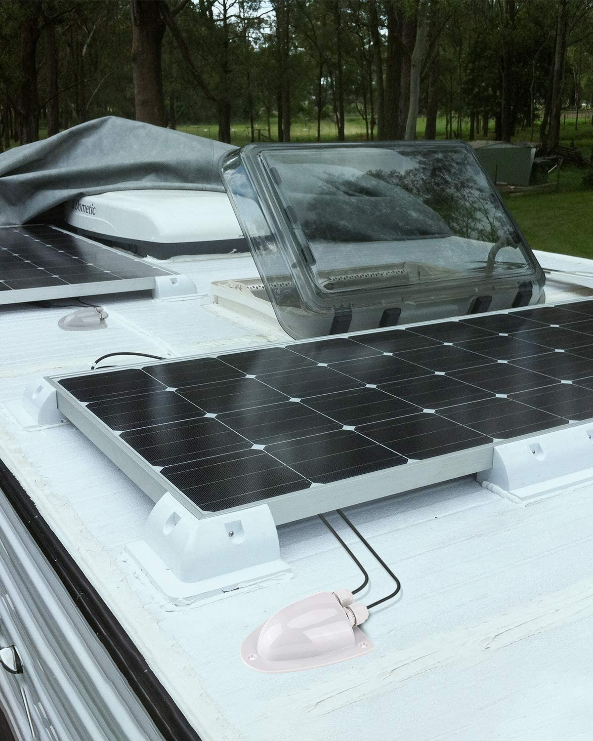 Bougerv White Solar Double Cable Entry Gland Box, RV Roof Waterproof ABS Solar Entry Housing for Rvs, Boats, Yacht, Roofs（White） - 1 Pack--Gray image number 4