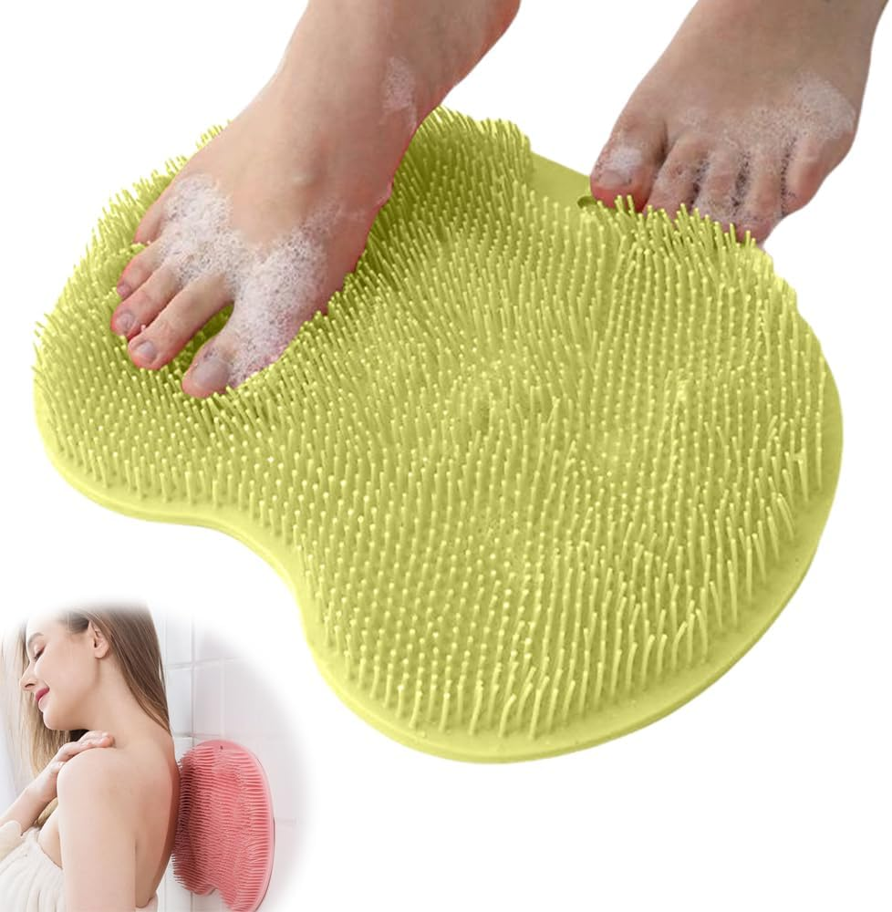 Shower Foot Scrubber Mat with Non-Slip Suction Cups, Foot Back Cleaning Pad Back Washer Exfoliating Bath Wash Pad, Non Slip Bathtub and Shower Mat with Suction Cups and Drain Holes (Grey)