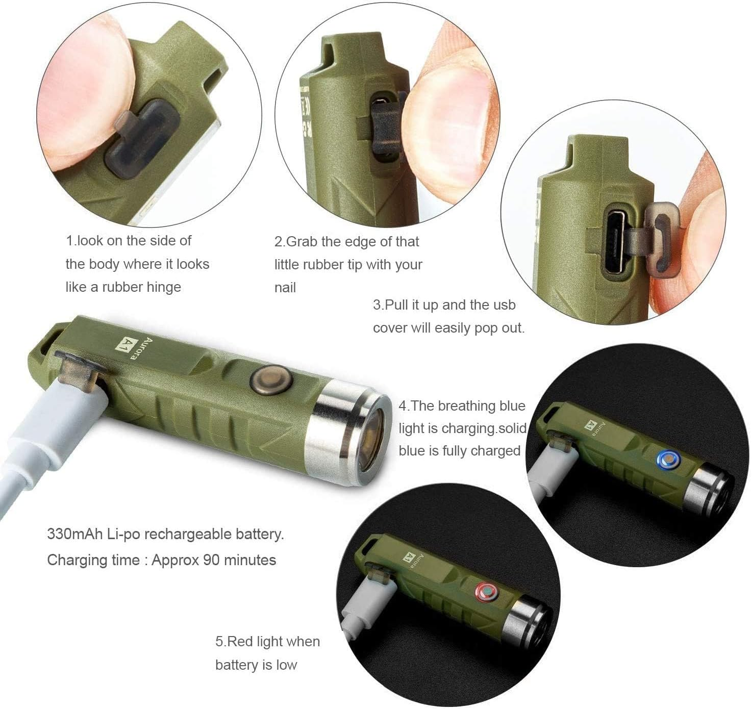 Rovyvon A1 Keychain Flashlight USB C Rechargeable 650 Lumens Super Bright Outdoor EDC Mini Flashlights for Everyday Carry, Thanksgiving, Xmas Gift(Military Green) image number 2