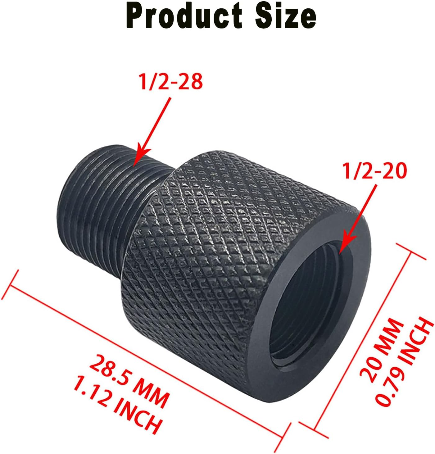 BEANPRECOY 1Pc Black Aluminum Alloy 1/2-20 UNEF to 1/2-28 UNF Thread Adapter, Male to Female Pipe Fitting Adapter for Plumbing & Mechanical Parts image number 4
