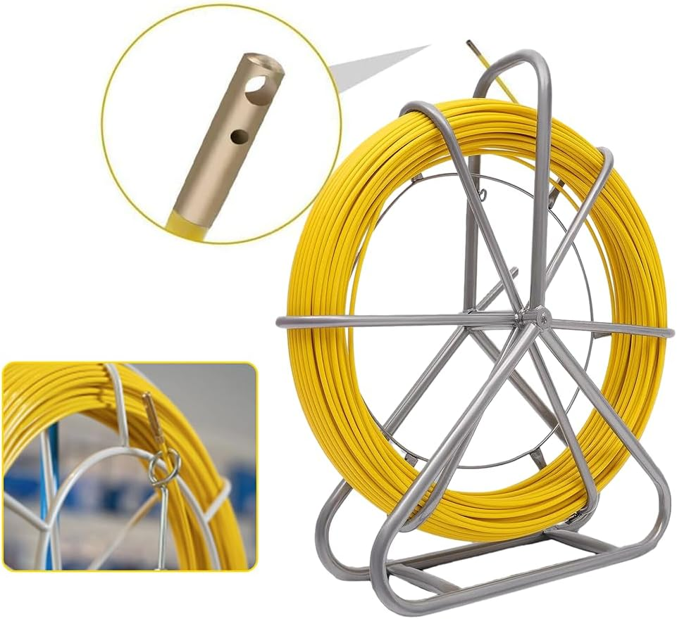 ALSTON Fiberglass Cable Puller, 4.5Mm 100M Fish Tape Fiberglass Wire Cable Running Rod Duct, Fish Tape Puller Conduit Puller Wire Cable Rodder Snake Copper Guiding Wire Reel Stand image number 1