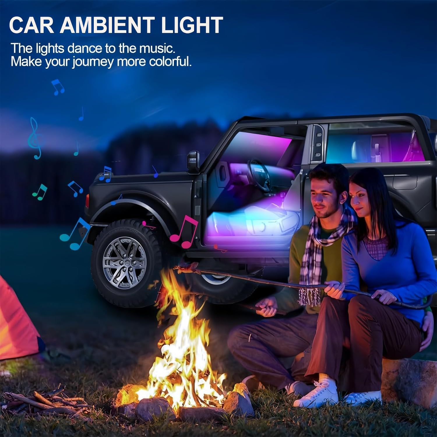 Acrylic Interior Car LED Lights 6-In-1 Kit, APP Control with USB Port, RGB Music Sync Ambient Lighting, Neon Strip for Dashboard & 4 Doors, Universal for Cars Trucks SUV image number 2