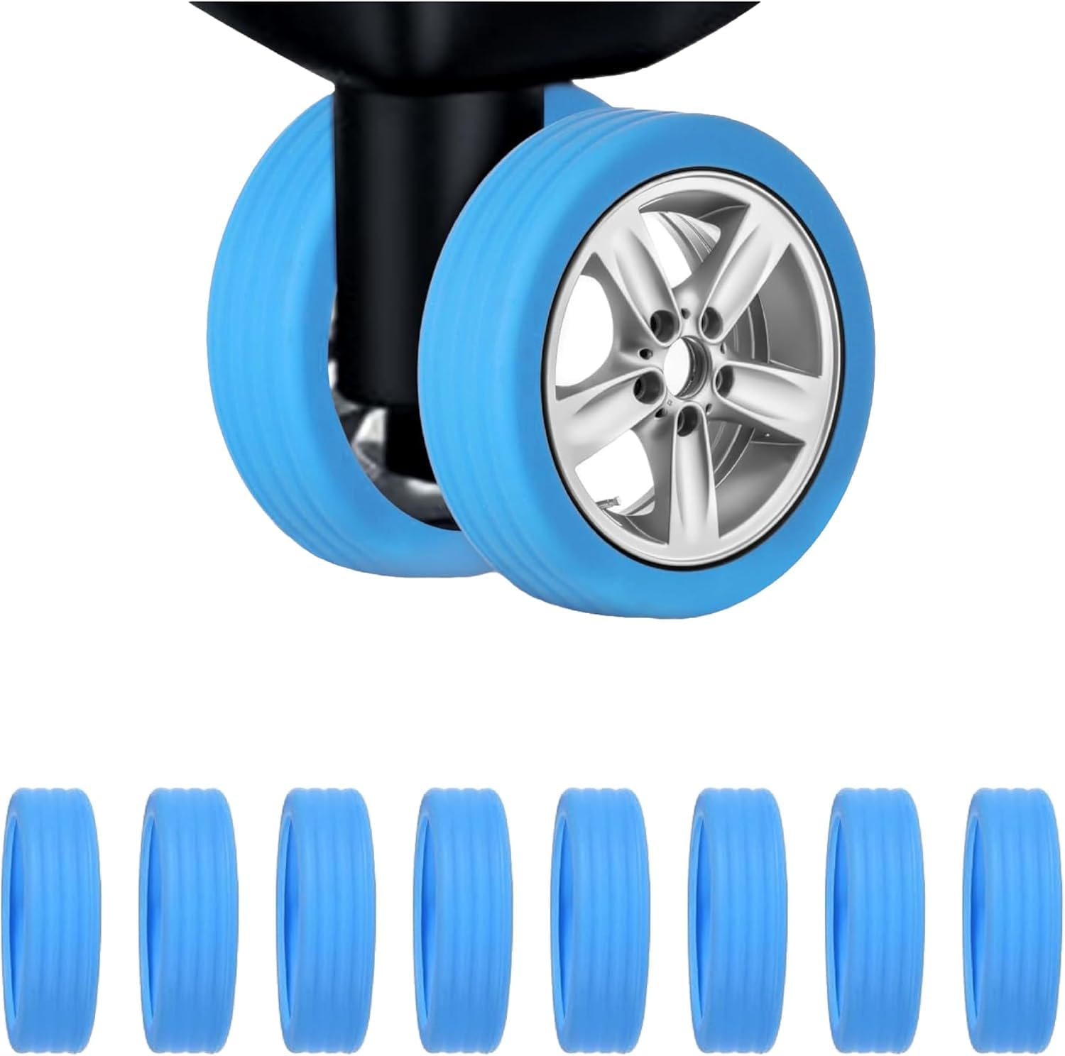 MKUCCD Luggage Wheel Cover Protectors, 8 Pcs Silicone Noise Reducing Wheel Covers, Abrasion and Shock Absorbing