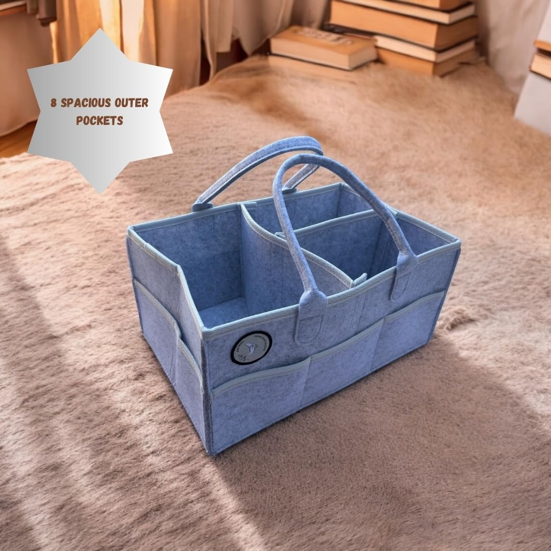 Large Baby Diaper Caddy Organizer Nappy Caddy Bag Portable Felt Nursery Essential Storage Basket for Baby Essentials, Spacious Car Travel Organizer with Multi Pockets Changing Table Organizer