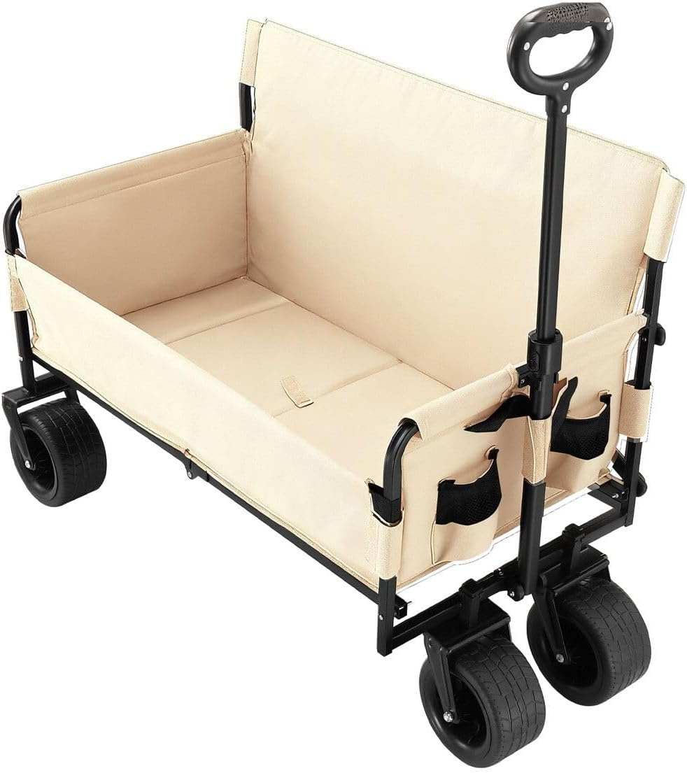 Folding Wagon Cart Collapsible Wagon with All-Terrain Wheels for Beach Picnic Garden Utility Trolley Trailer Barrow Market Grocery Shopping Sports Outdoor Camping Luggage Collapsible 150Kg - 95 X 54 X 71-100 Cm Be