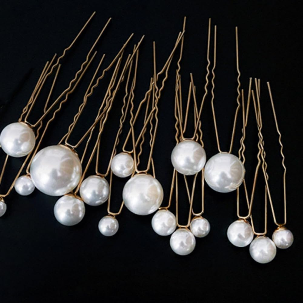 18 Pieces Pearl Hair Pins Bridal Hair Styling Pins,Naisfei Wedding Pearl Hair Pins Bridal Hair Pins Pearl Hair Accessories, U Shaped Pearl Flower Bobby Pins for Girls (6 Sizes) image number 1