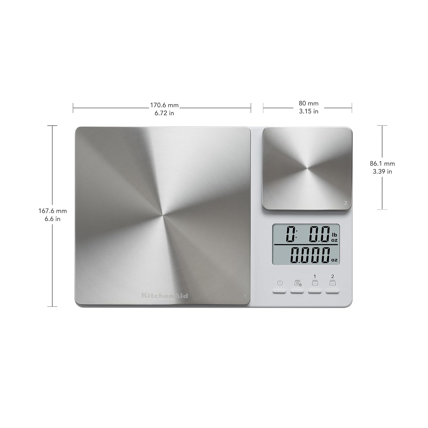 Kitchenaid KQ909 Dual Platform Digital Kitchen and Food Scale, 11 Pound Capacity and Precision 16Oz Capacity, White with Stainless Steel image number 2