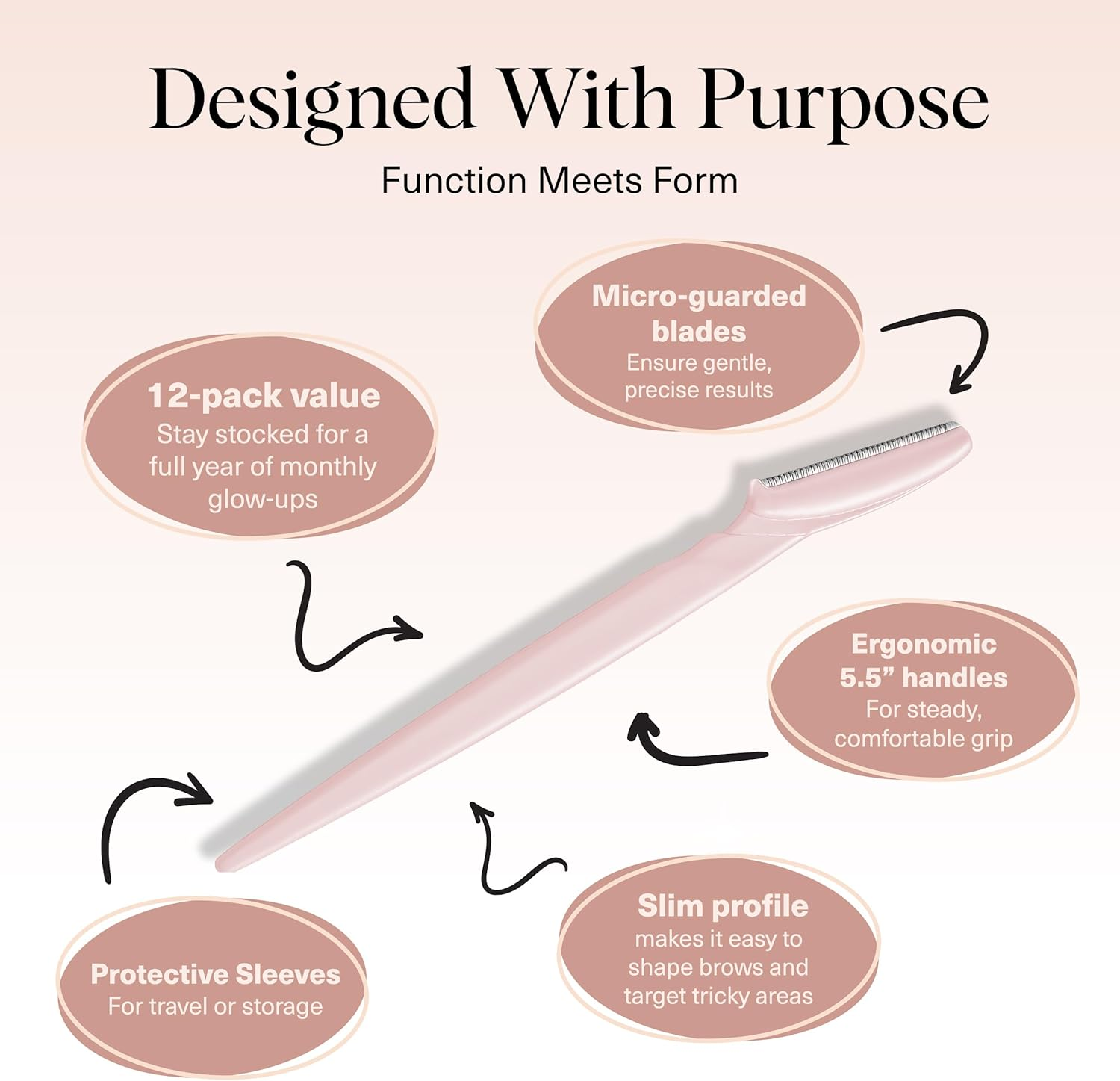 Kitsch Dermaplaning Tool - 12 Pieces Razor Face Razor for Women, Eyebrow Razor, Facial Hair Removal for Women, Dermaplane Razor for Face, Blush - Blush image number 2