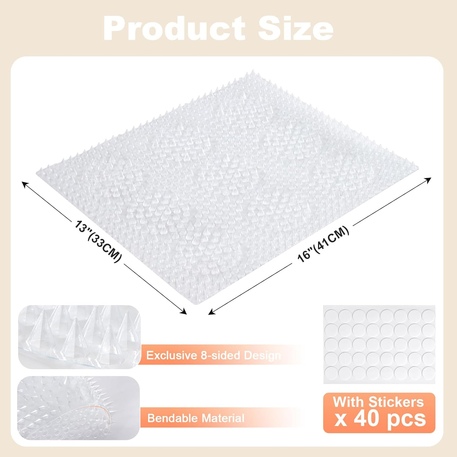 Uross Scat Mat for Cats -10PCS Sharper Deterrent Mat with Spikes Indoor Cat Repellent Outdoor Scat Spikes Pet Countertop Deterrent Keep Cats off Counter image number 5