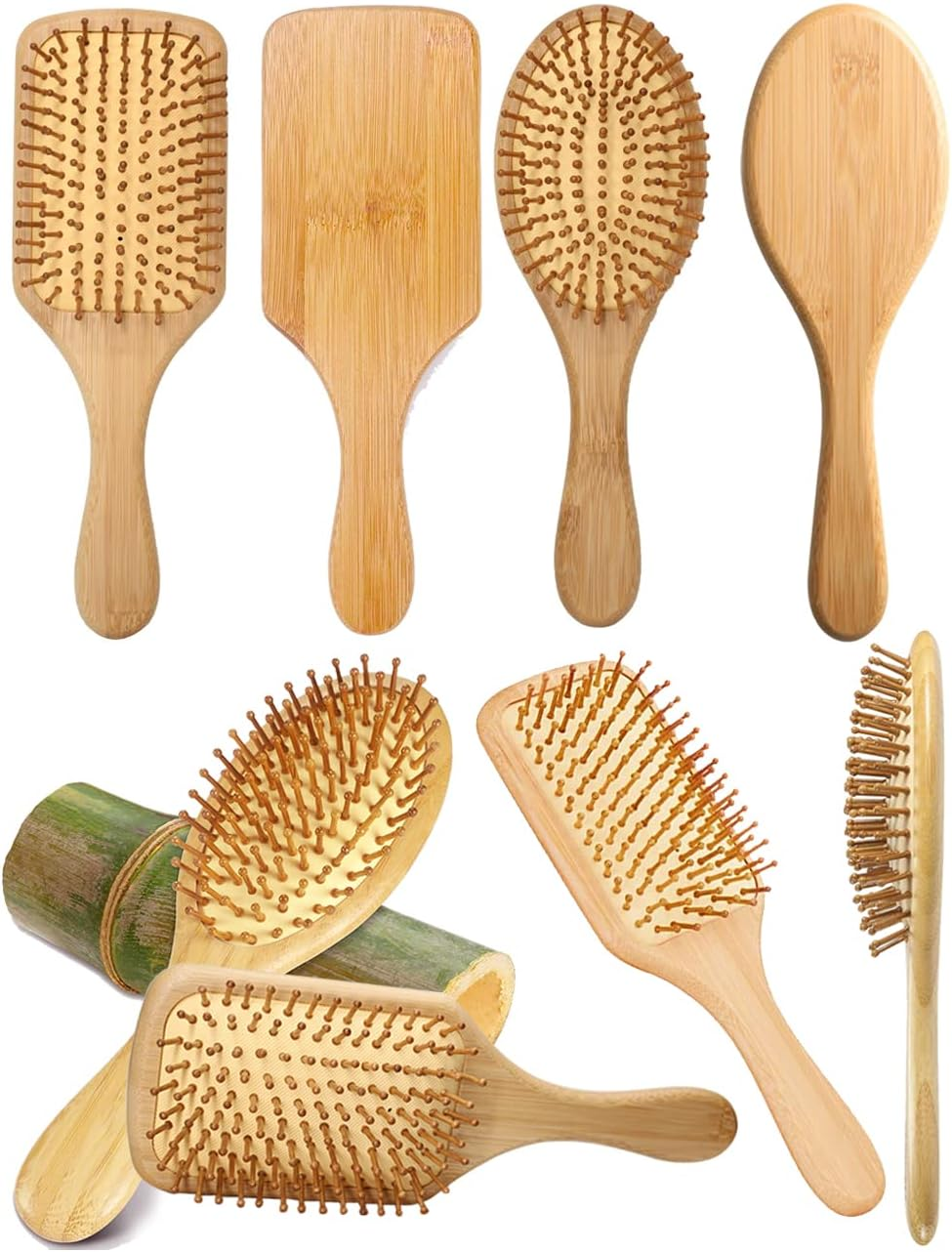 2 PCS Wooden Hair Brushes Combs with Air Cushion, Natural Wooden Hair Brushes for Scalp Massage Anti-Static, Hair Combs Set Bristle No Tangling Hairbrush for Straight Curly Wavy Hair (Rectangle+Oval) image number 2