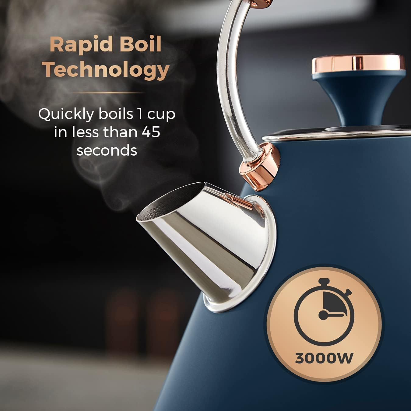 Tower T10044MNB Cavaletto Pyramid Kettle with Fast Boil, Detachable Filter, 1.7 Litre, 3000 W, Midnight Blue and Rose Gold - Marshmallow Pink And Rose Gold image number 3