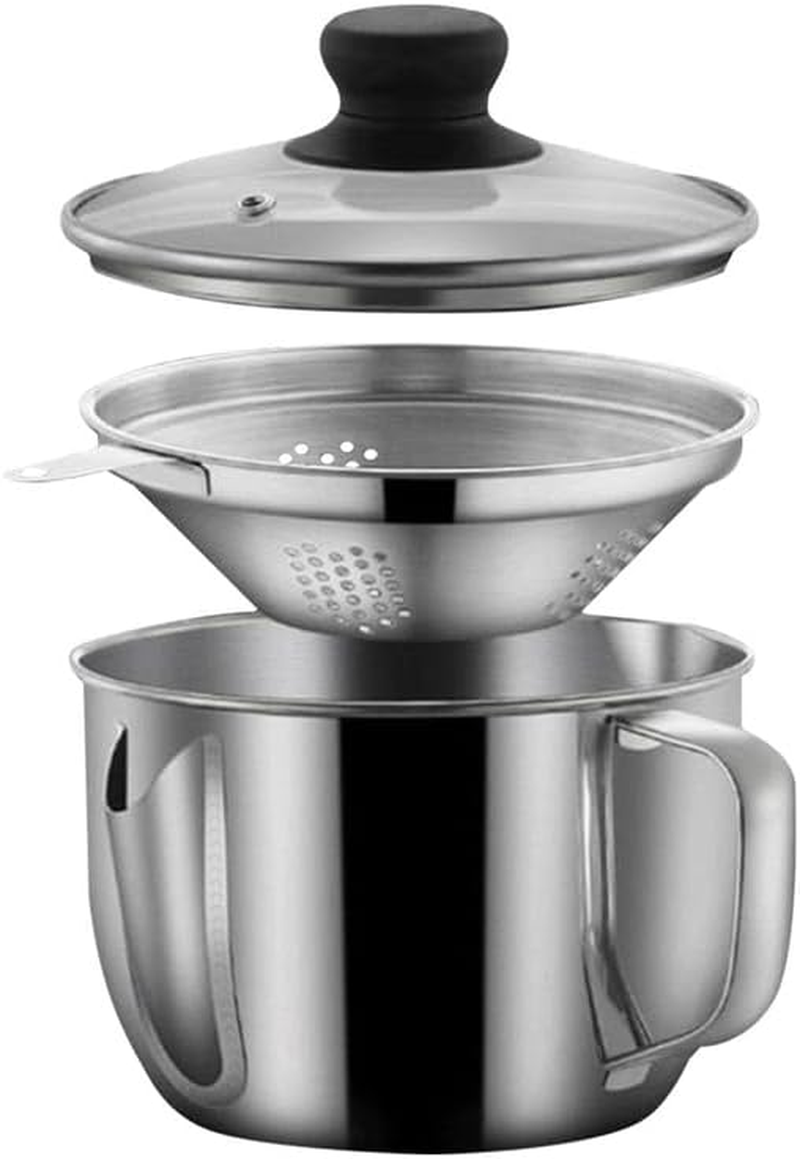 Aribrnten Stainless Steel Fat Separator 1L/4 Cup, Grease Separator with Strainer and Glass Lid, Soup Oil Separator Cup image number 3