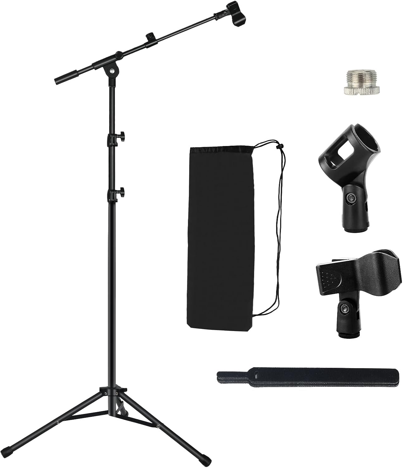 Lemxadd Tripod Mic Stand Floor Boom Arm for Blue Yeti Shure SM58 SM57 SM48 Samson Q2U Fifine K6 K688 AM8, Floor Microphone Stand with Carrying Bag, 3/8" to 5/8" Adapter, 2 Mic Clips and Cable Ties image number 2