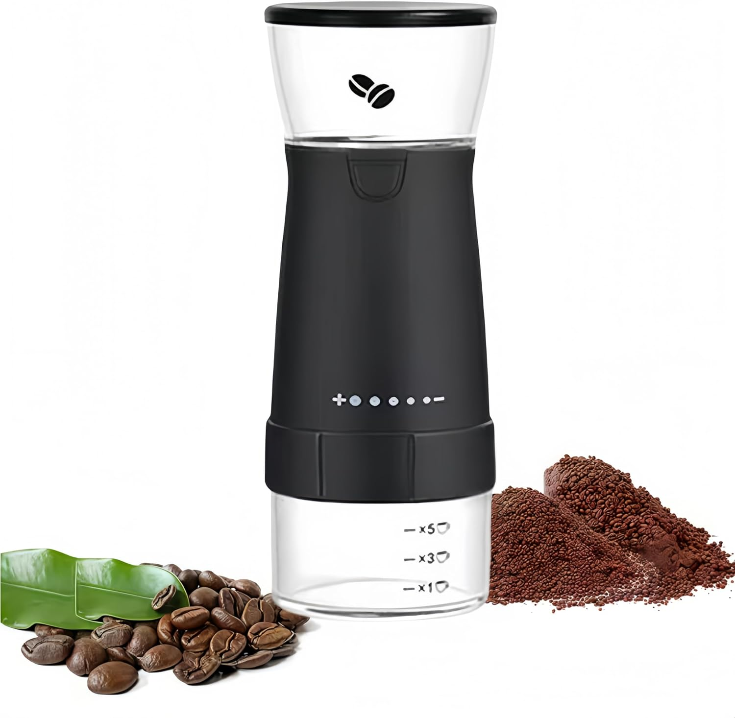 Azragon Coffee Grinder Electric - USB Rechargeable, Type-C Fast Charging, 1200Mah Battery for 25 Cups, Compact Travel & Home Use, Grinds 20G/Single or 60G/Bulk(Black)
