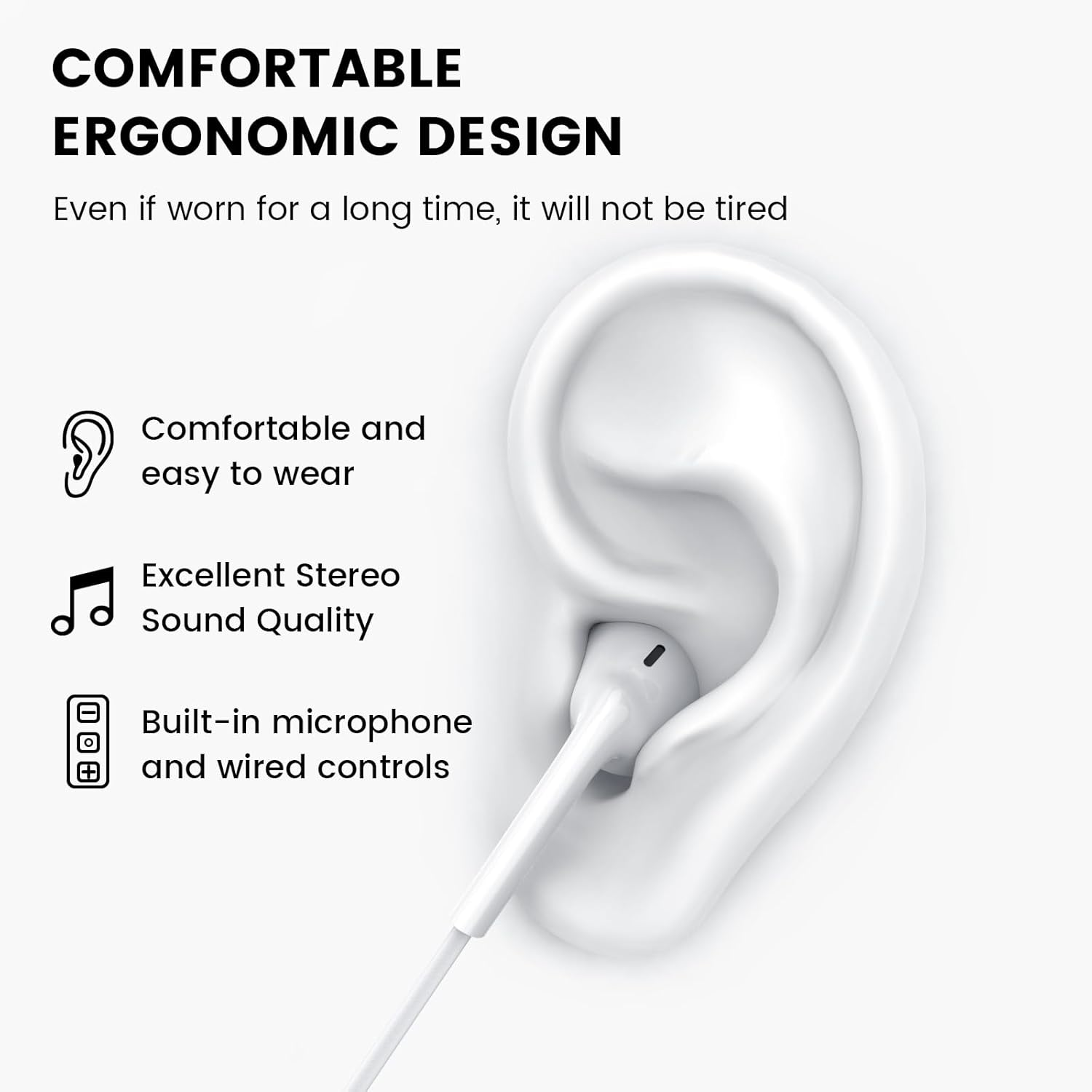 MOSWAG Wired in Ear Headphones, Earphones with Microphone, 3.5Mm Jack Earphones for Smartphones, Computers, Laptops, MP3 Players image number 5