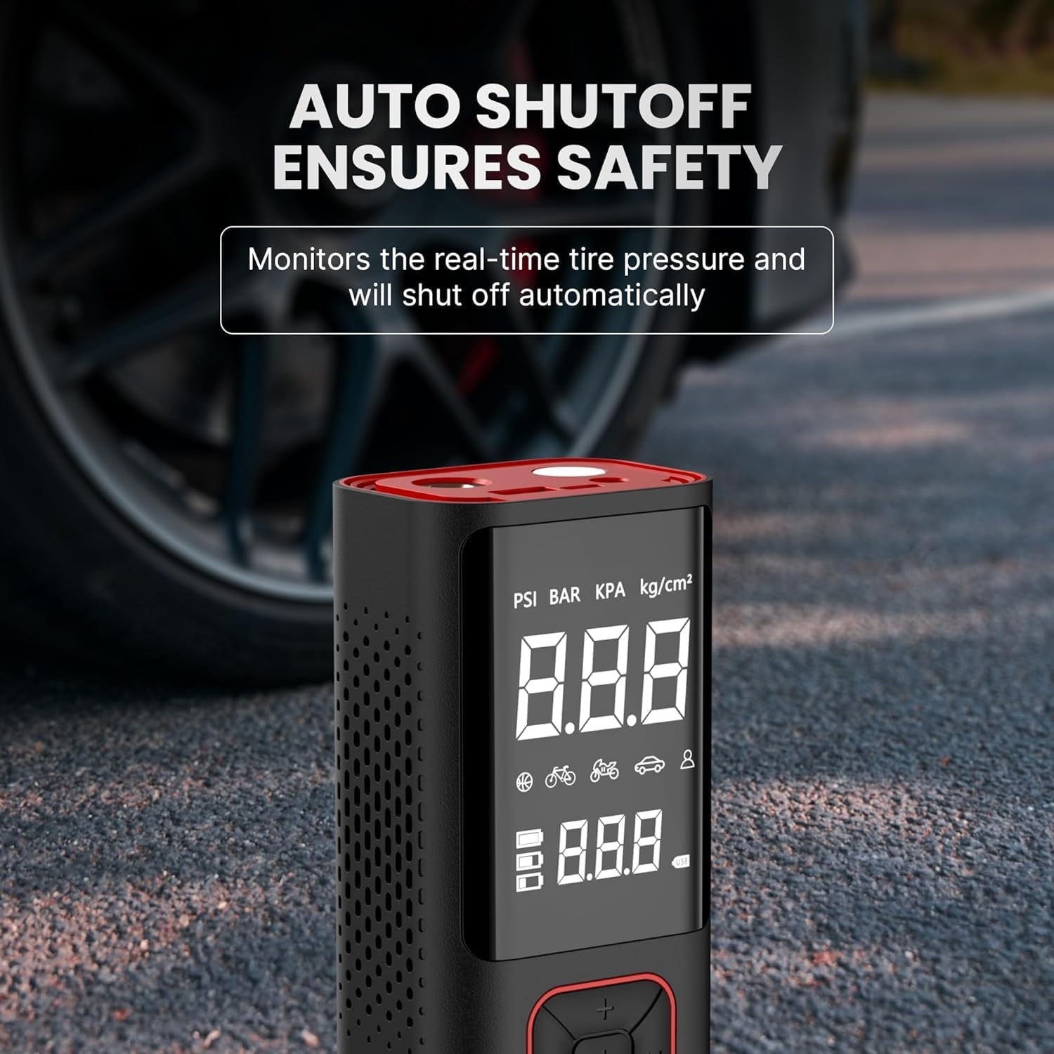 ROOBOOST Tyre Inflator, 6000Mah Cordless Air Compressor, 150PSI Pressure Digital Gauge, Car/Bike/Ball/Air Pump, USB Type-C Charger, Emergency Light. RB-TL80 Cordless Tyre Inflator & Power Bank image number 5
