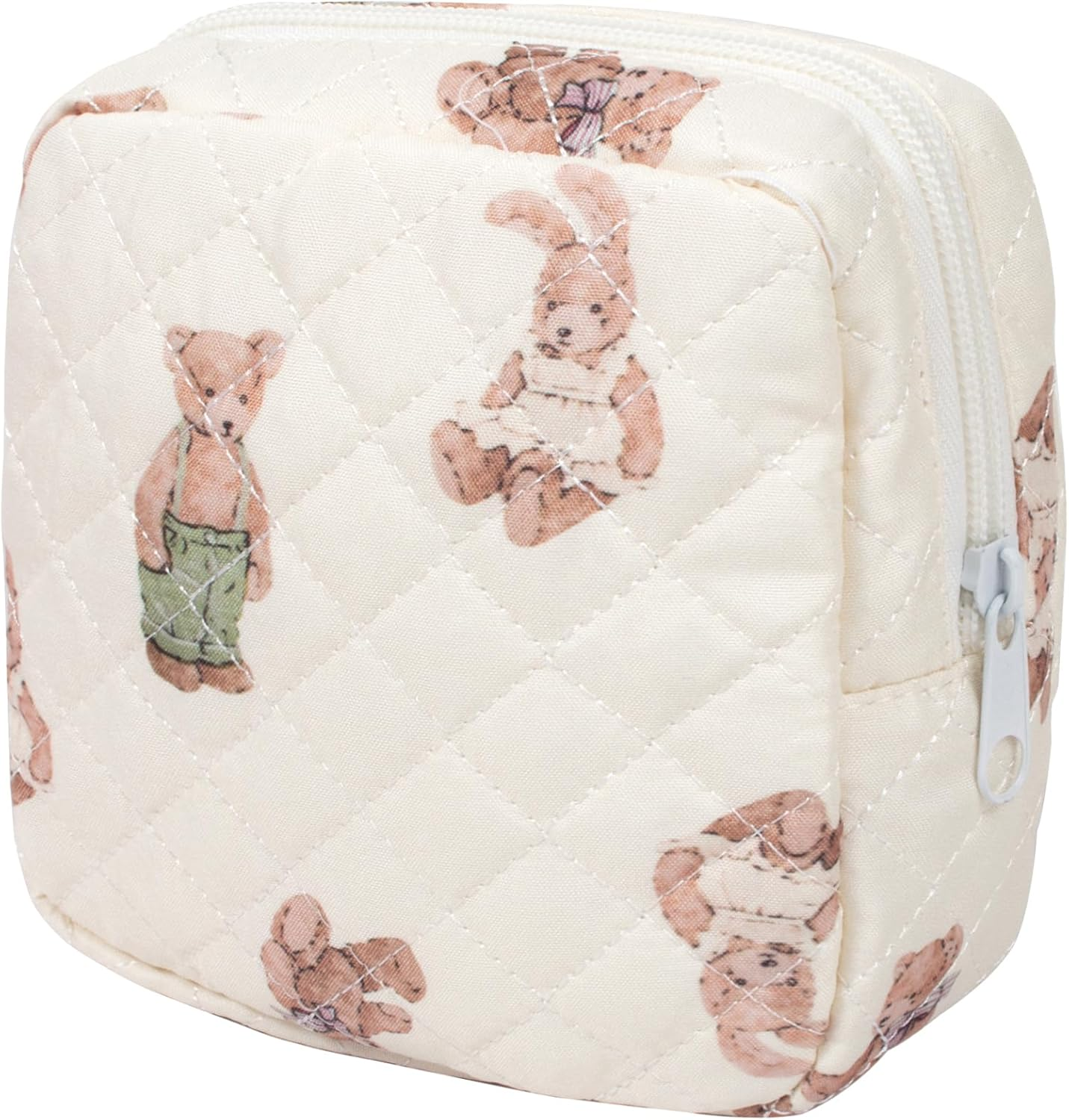 DDPOND Floral Makeup Bag, Small Cosmetic Bag for Women Girls, Cute Cotton Quilted Bag, Pink Floral