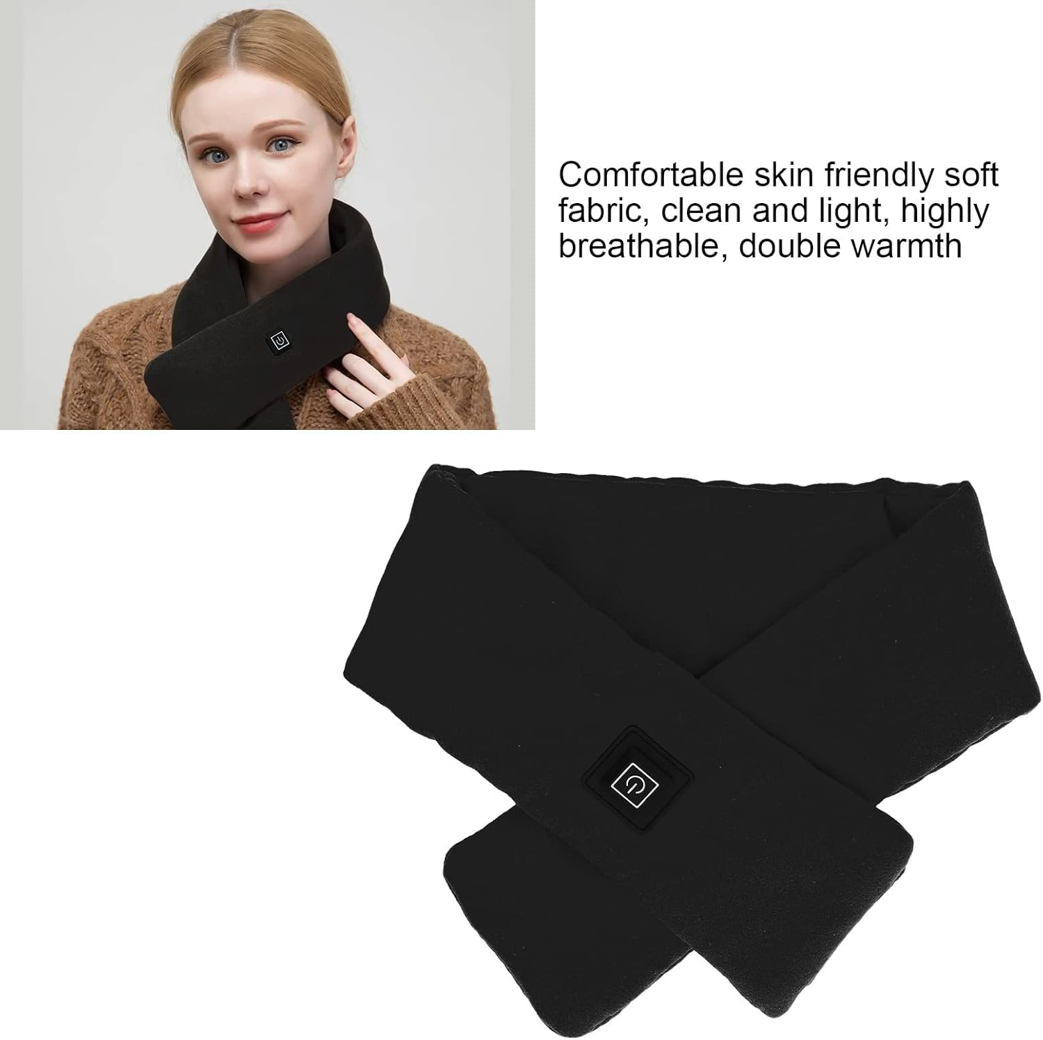 Neck Heating Pad, 3 Adjustable Gears USB Powered Intelligent Constant Temp Washable Electric Heating Scarf, Skin Friendly Heated Neck Warmer, Heated Neck Wrap for Adults Children Elderly(Black) image number 4