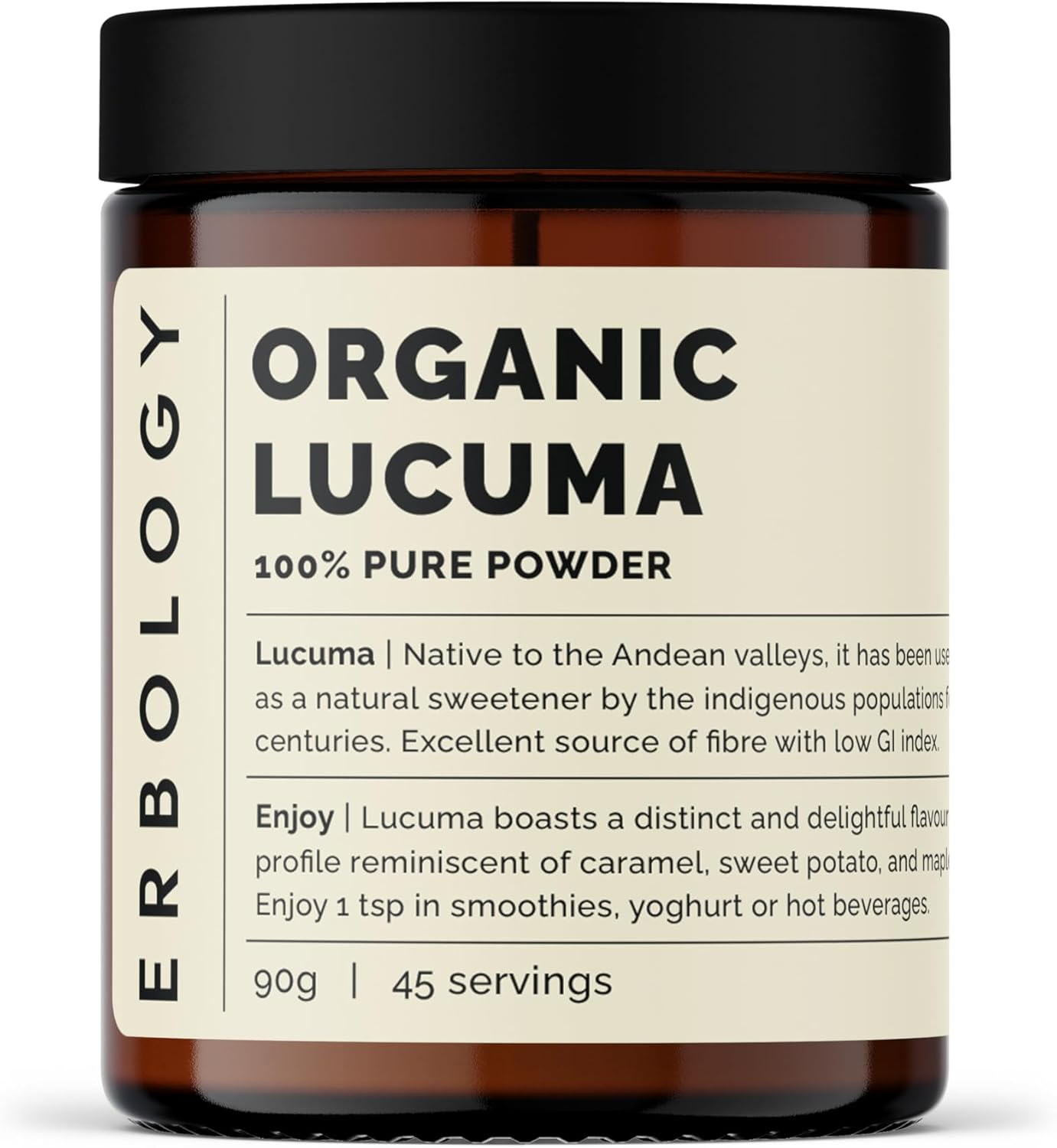 Erbology Organic Lucuma Powder 90G - 45 Servings - Gut Health Support - Low Glycemic Index - Sustainably Sourced Straight from Farm in Peru - Small Batch - Vegan - Gmo-Free image number 1