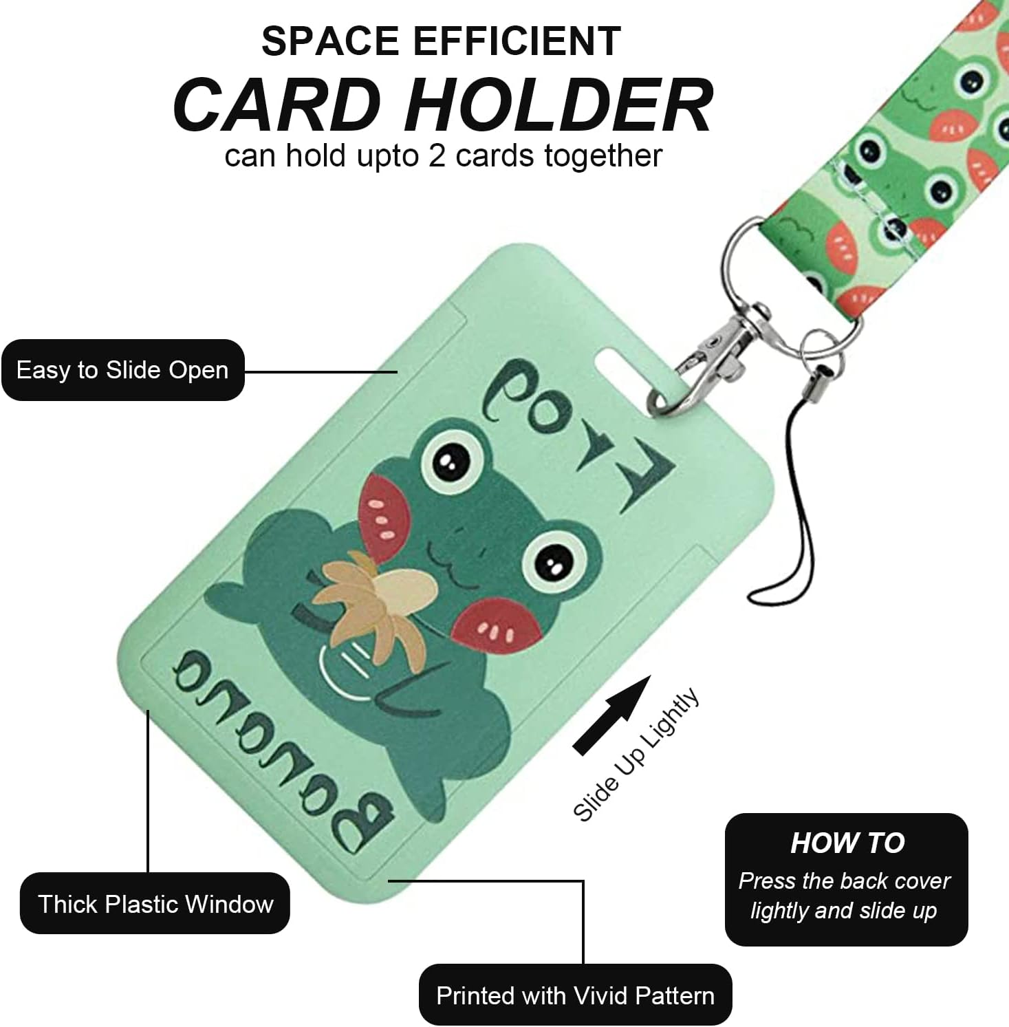 Cute Frog Lanyard with ID Badge Holder, Animal Cartoon Green Neck Keychain Strap for Keys Women Teacher Students Daughter School Work, Frog image number 5