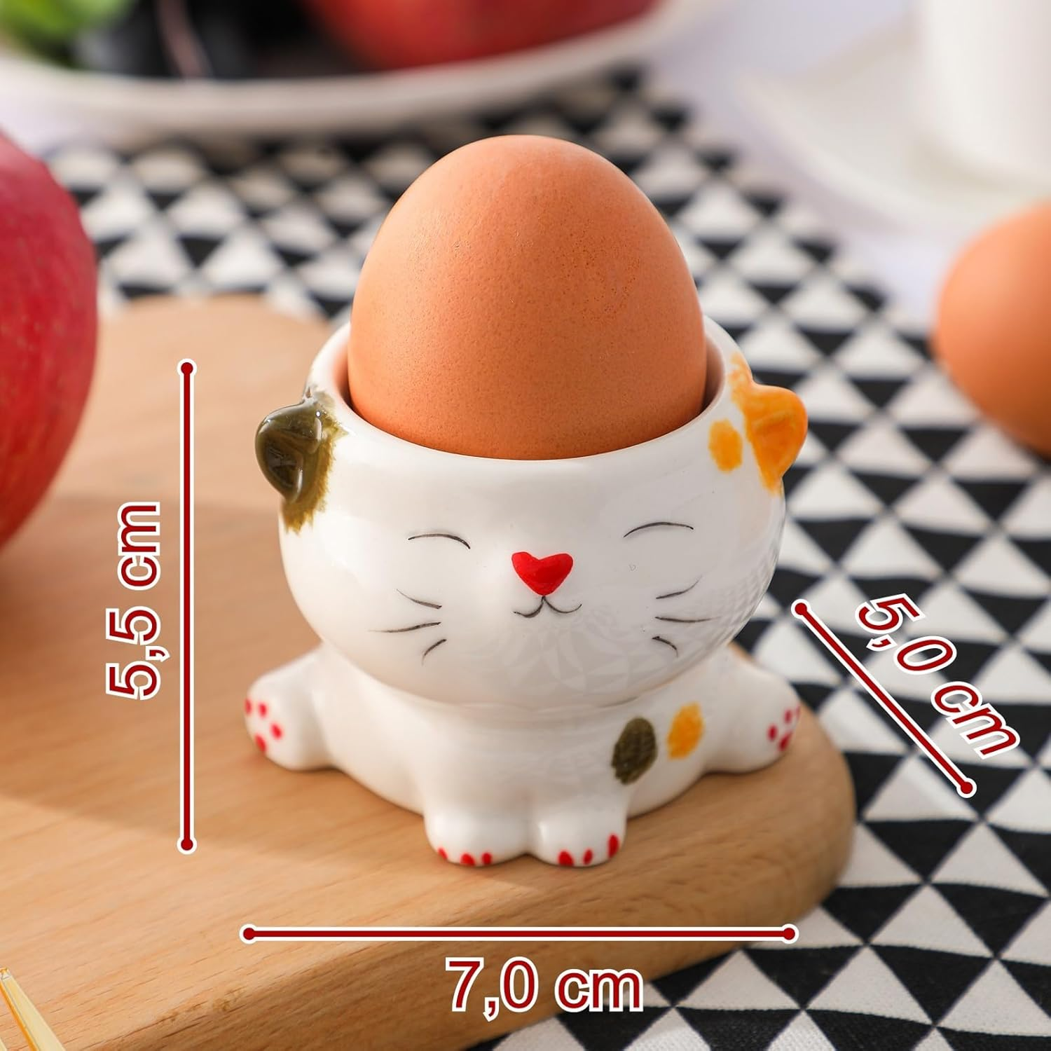 WW STYLE Egg Cups Set of 2, High-Quality Ceramic, Cute Cat Design, Porcelain, Egg Holder, Tableware Decoration, Gift, Christmas, Birthday, Family, Friends, Children image number 3