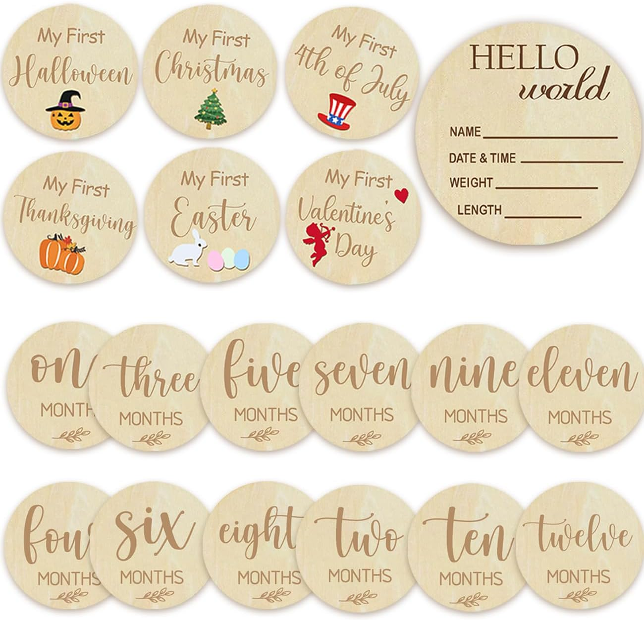 My First Holiday Milestone Child Monthly Card, Baby Announcement Sign & Celebration Board, Hello World Sign, Photo Hinges, Gift and Perfect Keepsake For image number 1