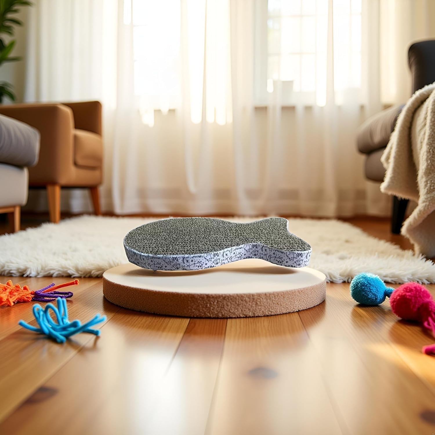 Cat Scratching Board Cat Premium Scratch Textures Cardboard Anti-Scratch Stress Relieve Indeformable Fish Board Self-Adhesive Beds and Furniture 28&times;15&times;2.5 Cm image number 5