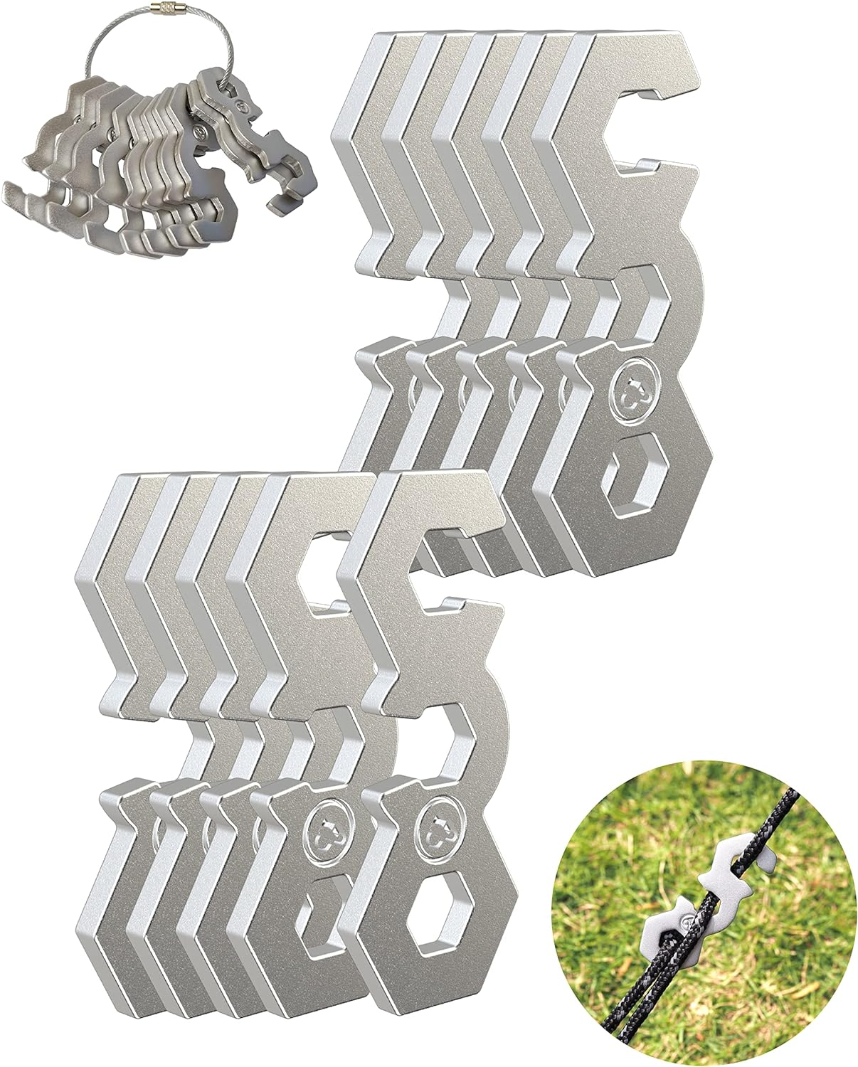 NACETURE Aluminum Alloy Rope Tensioner Camping Tent Guyline Cord Adjuster Camping of Gear for Camping, Hiking, Backpacking Ultralight Tent Stakes Guy Lines Tensioner Tent Cord (Black 20 Pack)