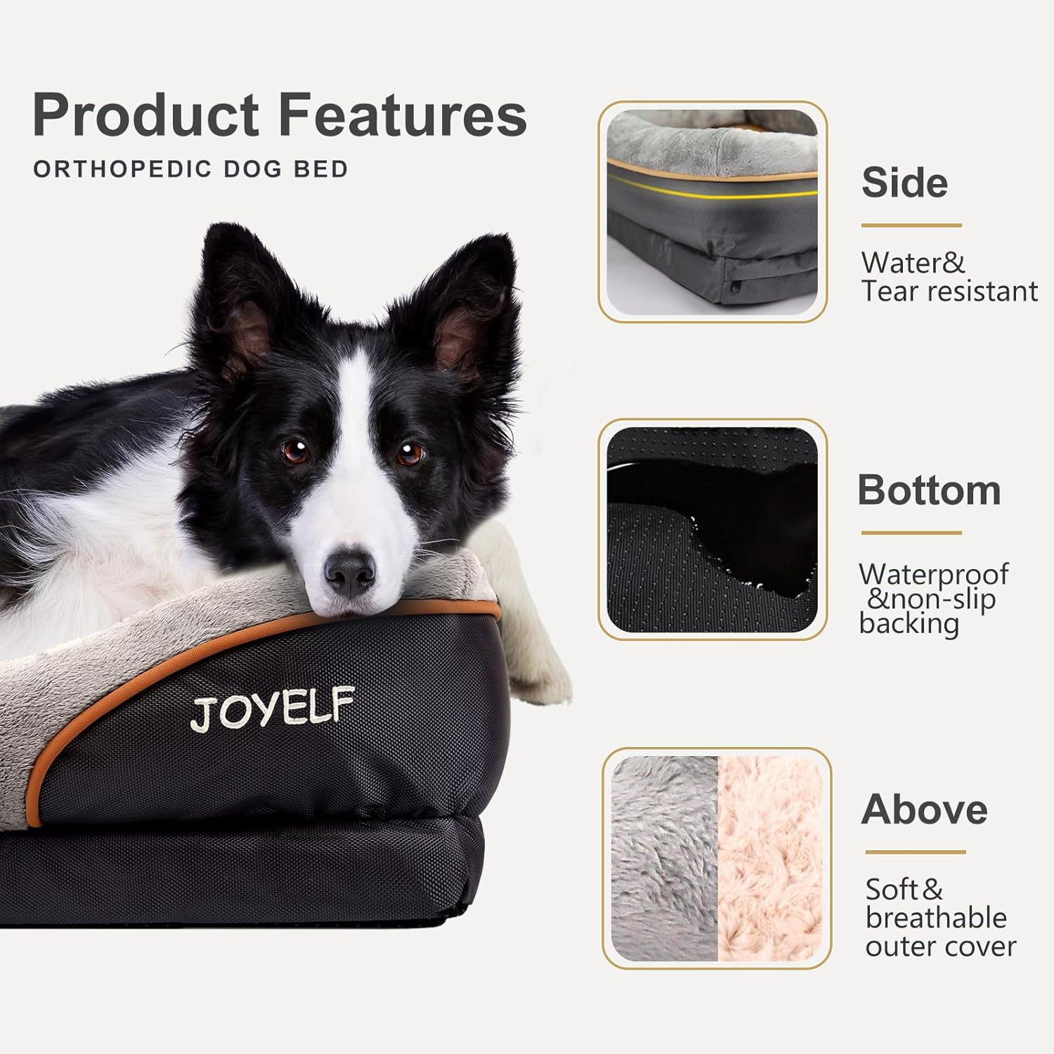 Joyelf - Orthopaedic Memory Foam Dog Bed with Removable Washable Cover and Sound Toy image number 3
