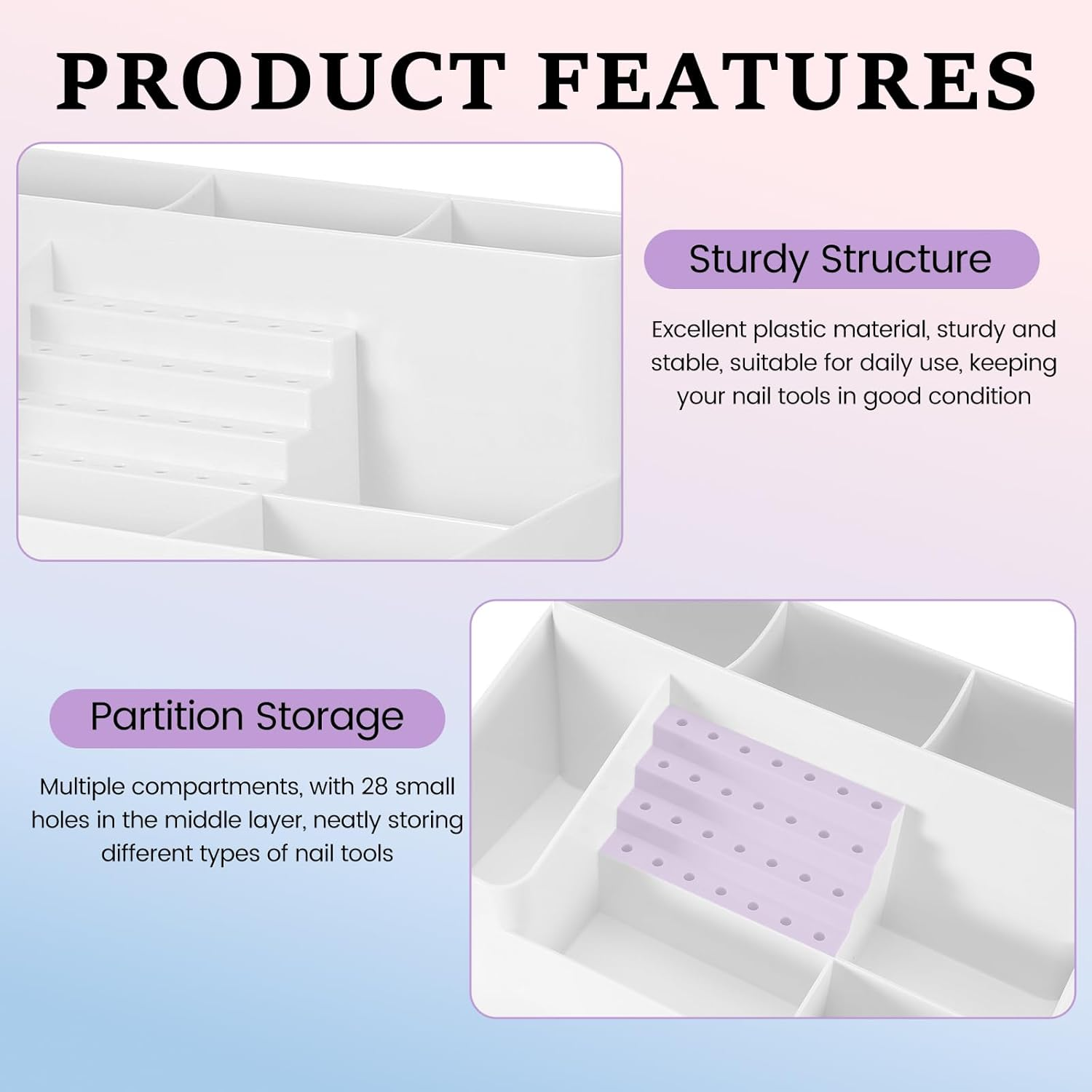 Plastic 28 Hole Nail Drill Holder Multi Compartment Nail Drill Organnizer Box Large Capacity Compartment Storage Box for Home Office image number 2