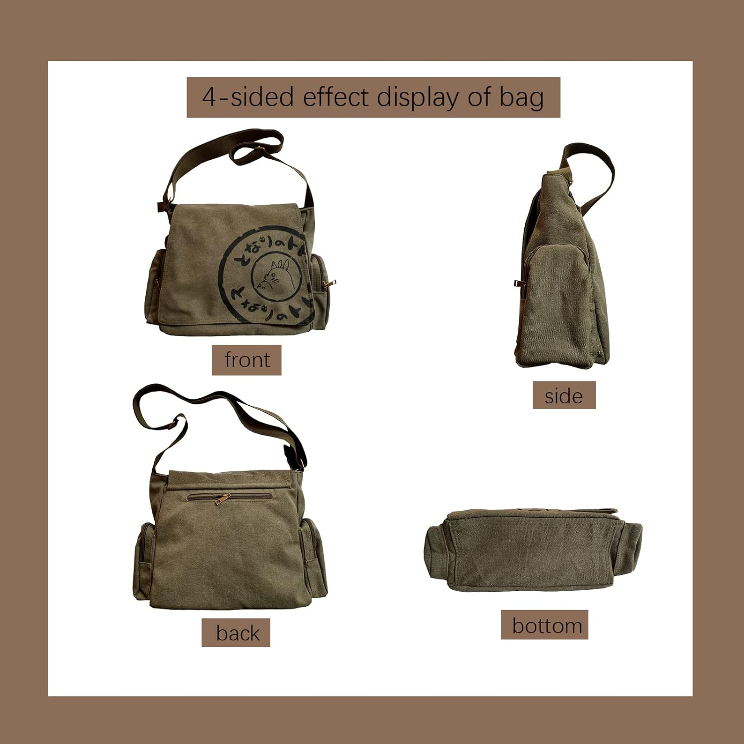 Men'S Korean Canvas Bag Men'S Shoulder Bag Men'S Large Capacity Computer Casual Bag - Military Green image number 6