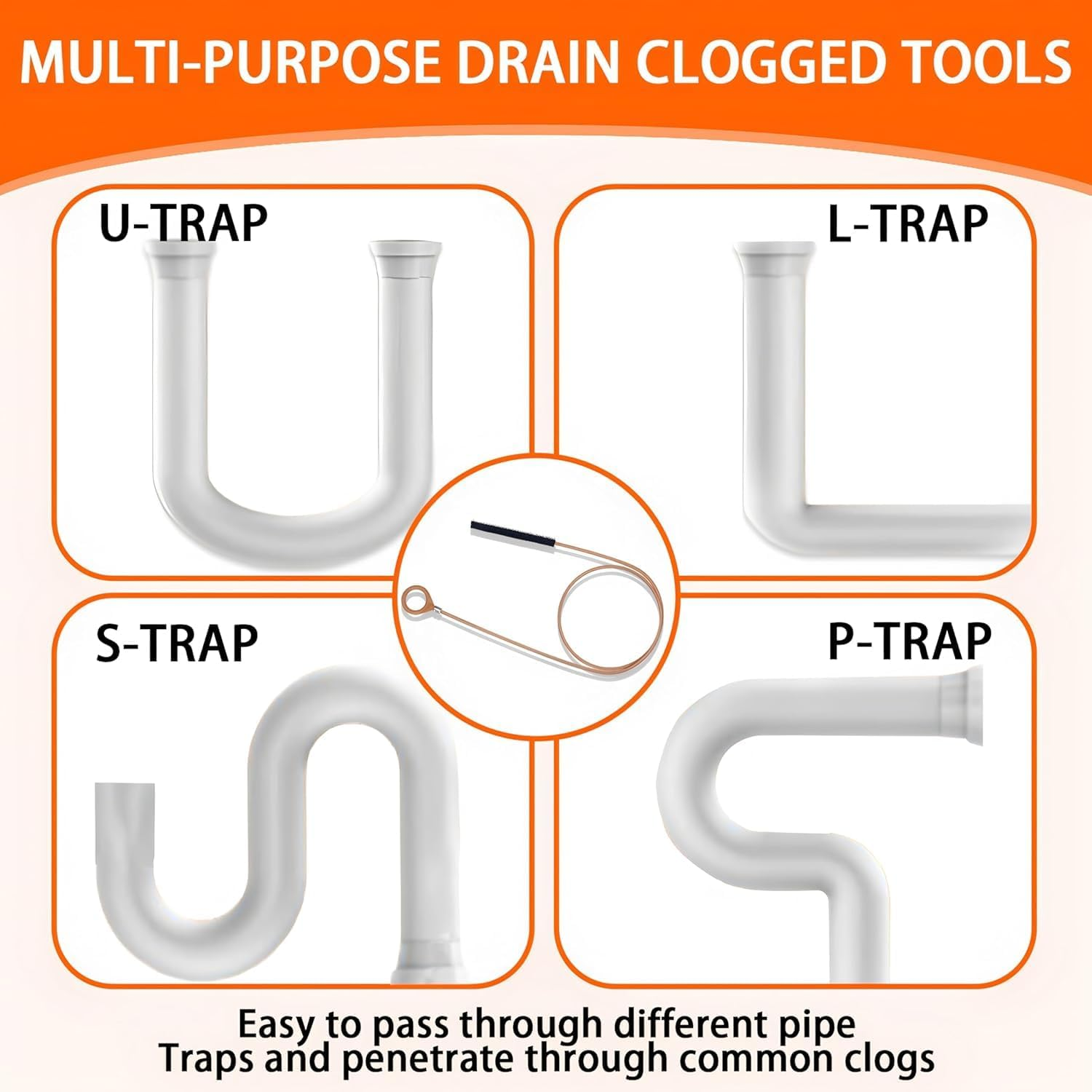 130 CM Sink Snake Hair Drain Clog Remover, Anti-Break Steel with Nylon Coating Flexible Shower Drain Cleaning Tool Plumbing Snake for Shower Drain, Kitchen Bathtub, Bathroom Sink Cleaning (3 Pack