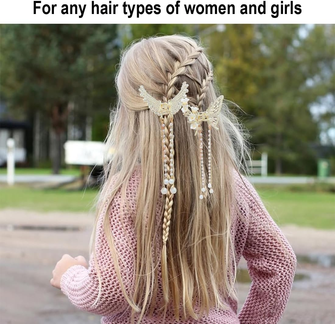 Bangbobi Butterfly Hair Accessories - Set of 3 Elegant Hair Clips with Metal and Pearls for Women and Girls - Hair Clip Butterfly Pearls Rhinestone image number 2