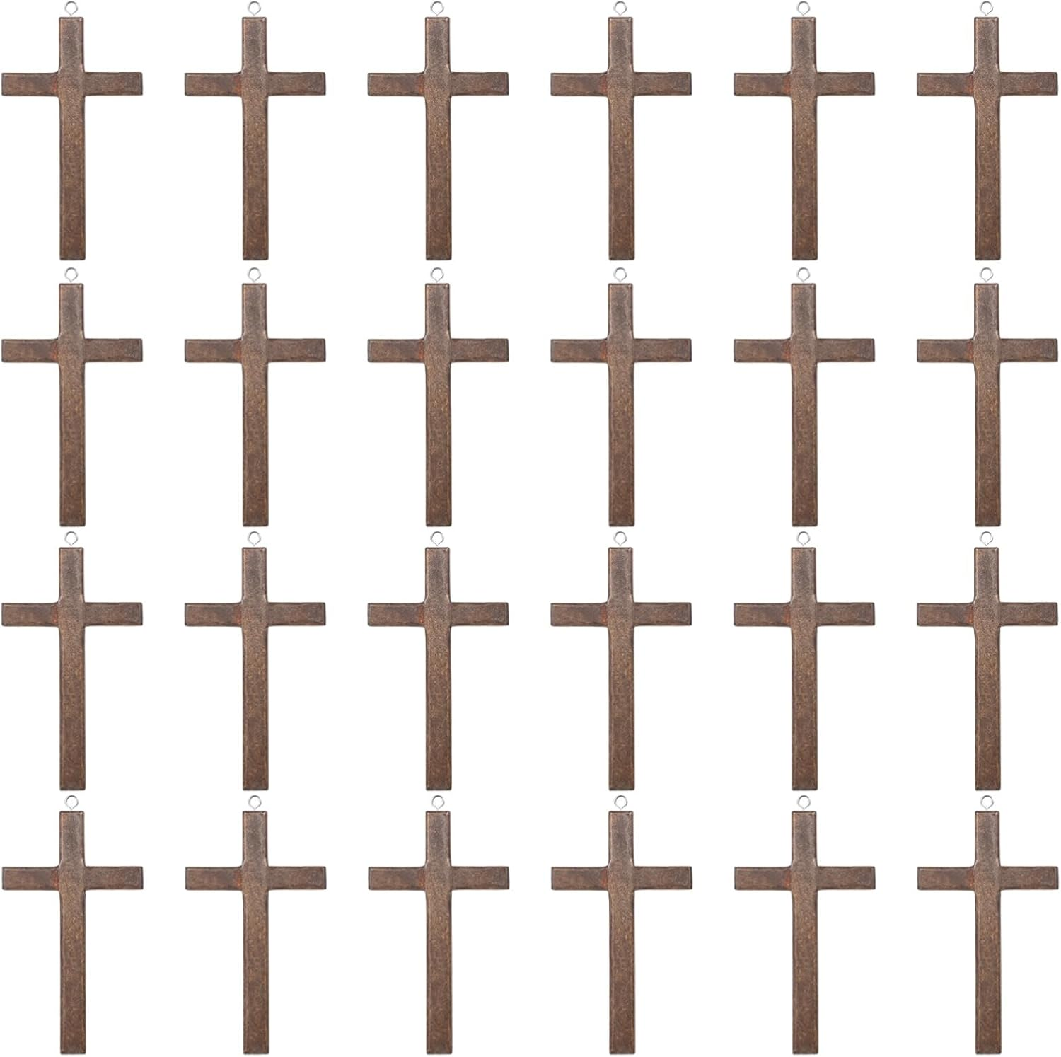 24 Pcs Brown Handcrafted Wooden Crosses, Small Pocket Prayer Crosses, Crosses for Crafts, T-Shaped Wooden Crosses with Hanging Hooks, Ideal for Religious Gifts and DIY Projects image number 2