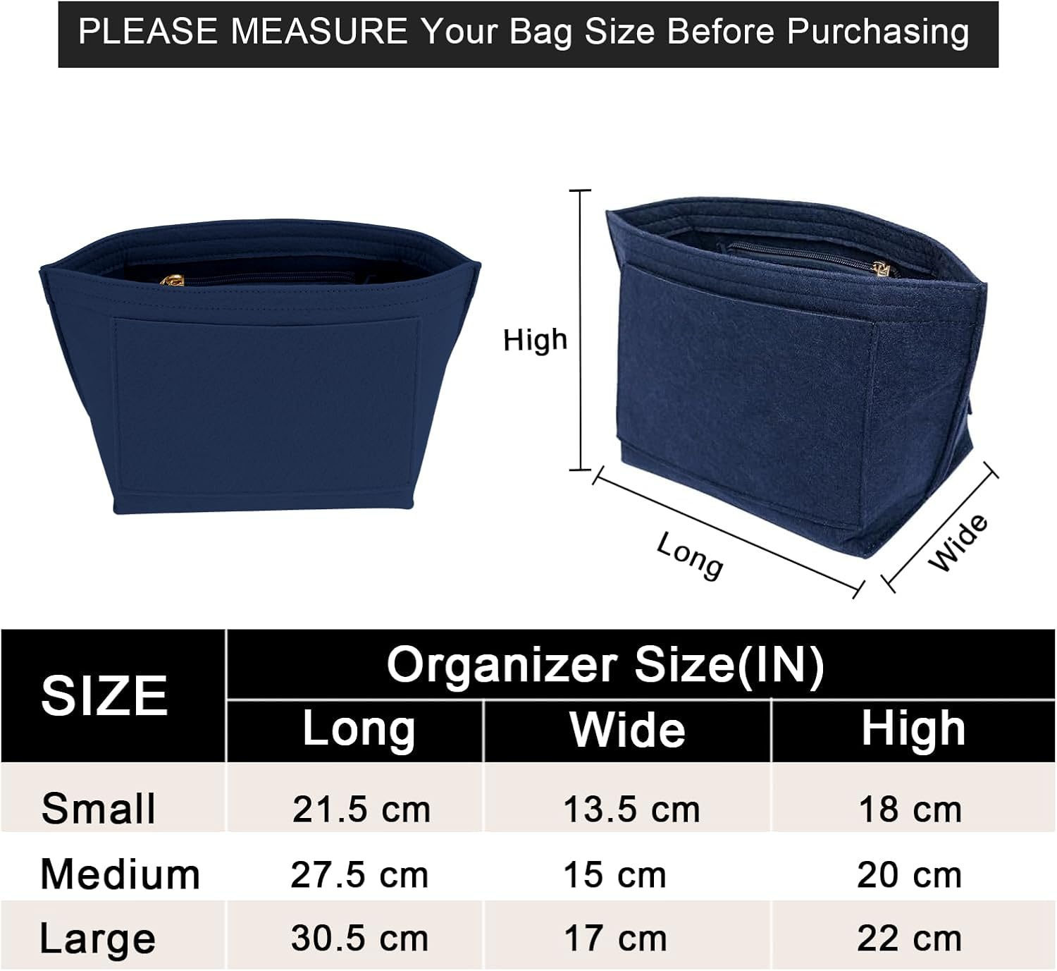 Felt Purse Organiser Insert for Longchamp Le Pliage (Dark Blue, M)