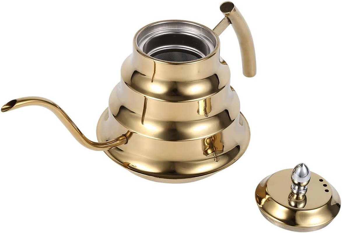 CHICIRIS Stainless Steel Coffee Pot, 1.2L Espresso Maker Mocha Pot,Coffee Machine Bamboo Joint Kettle Drip for Home, Office,Cafes (Golden) image number 1