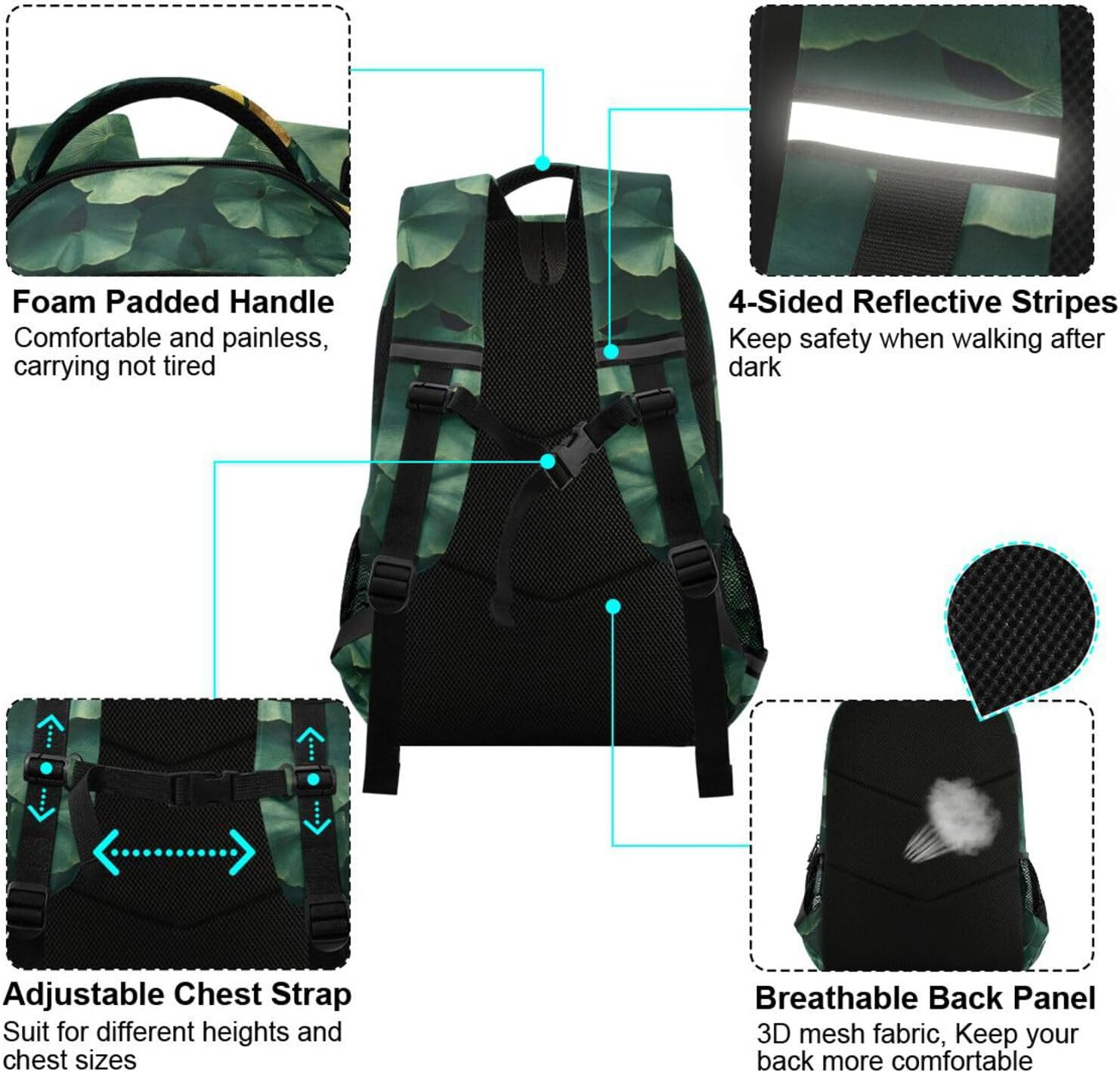 AIXIWAWA Travel Backpack (Ginkgo Green Gold) for Women Men, Laptop Backpack Daypacks with Padded Straps and Back 11.6&times;4.9&times;16.7 IN, Multicolor, 11.6&times;6.9&times;16.7Inch image number 3