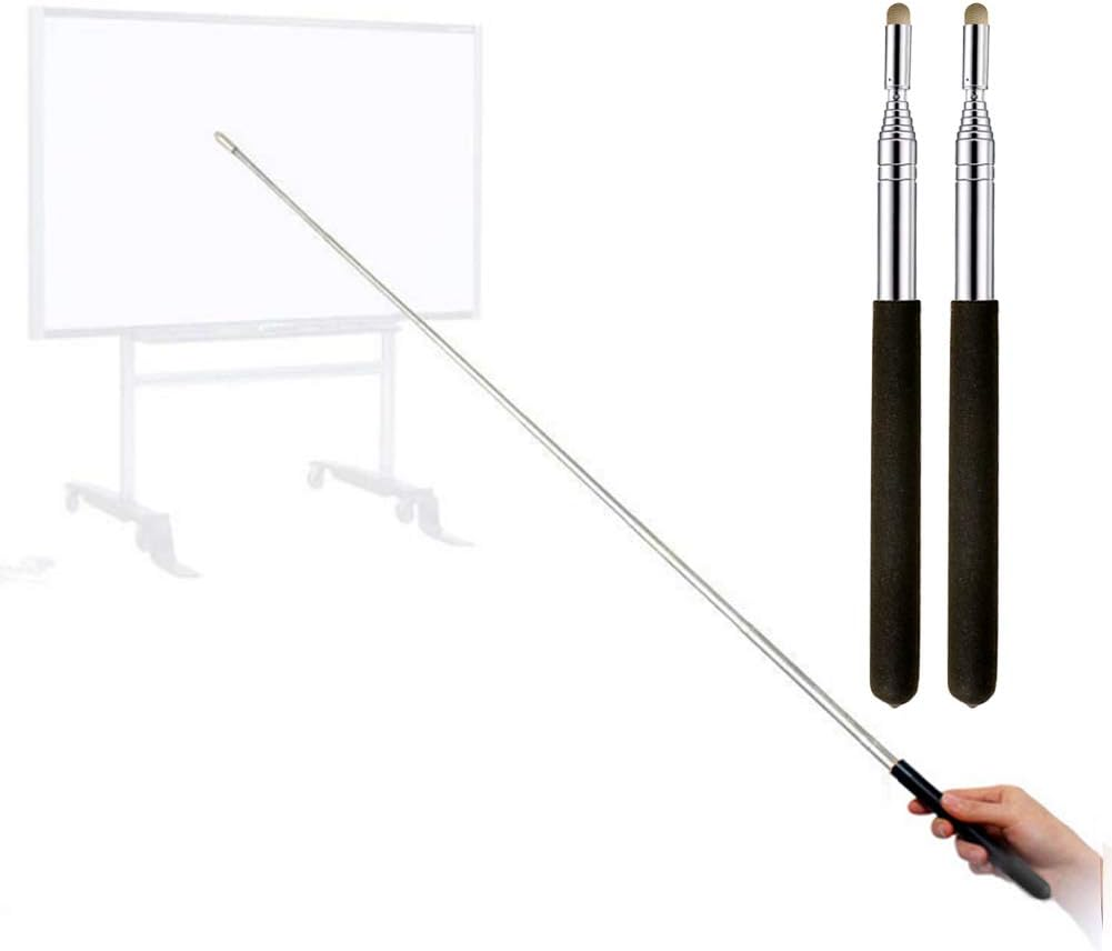 Pointer - Teachers Pointer - Teaching Pointer - Hand Pointer Extended Length, Presenter Whiteboard Pointer, Black Matte with Chrome Trim (Felt Blue)