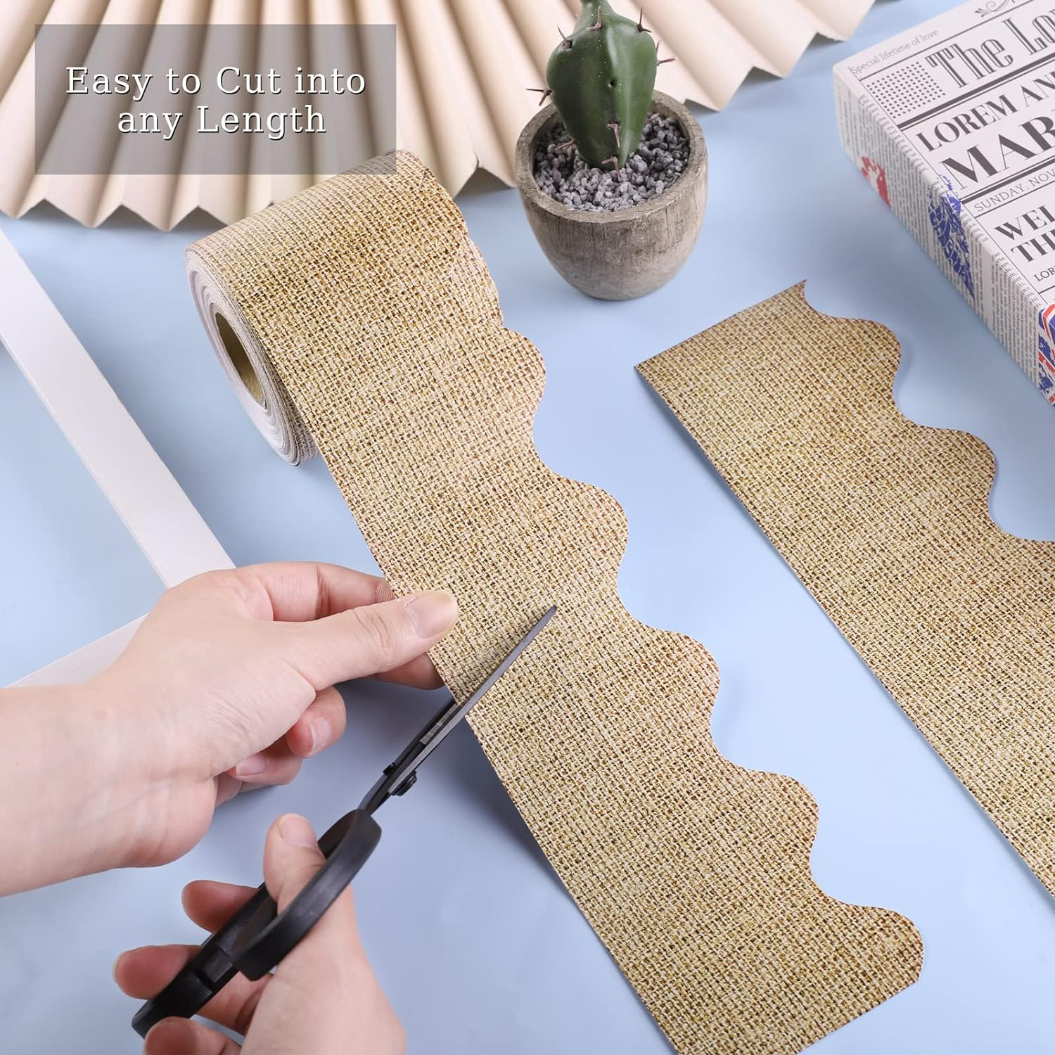 Durony 65.6 Feet Burlap Wood Bulletin Board Border Scalloped Border Trim Classroom Rustic Wood Decoration Borders for Home Classroom Office Decorations