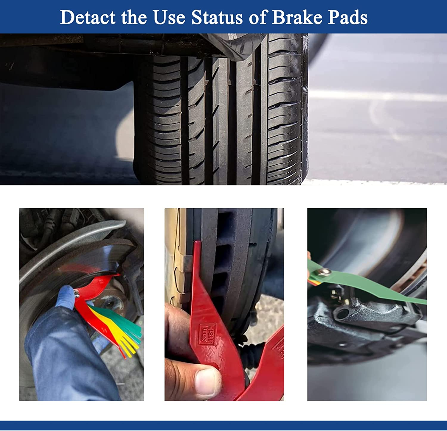 Combination Brake Lining Thickness Gauge - Upgraded Metal Brake Lining Thickness Gauge, Steel Car Automotive Brake Pad Measuring Ruler Tool/Measure Disc and Drum Brake Pads Color Coded/Sae & Metric image number 4